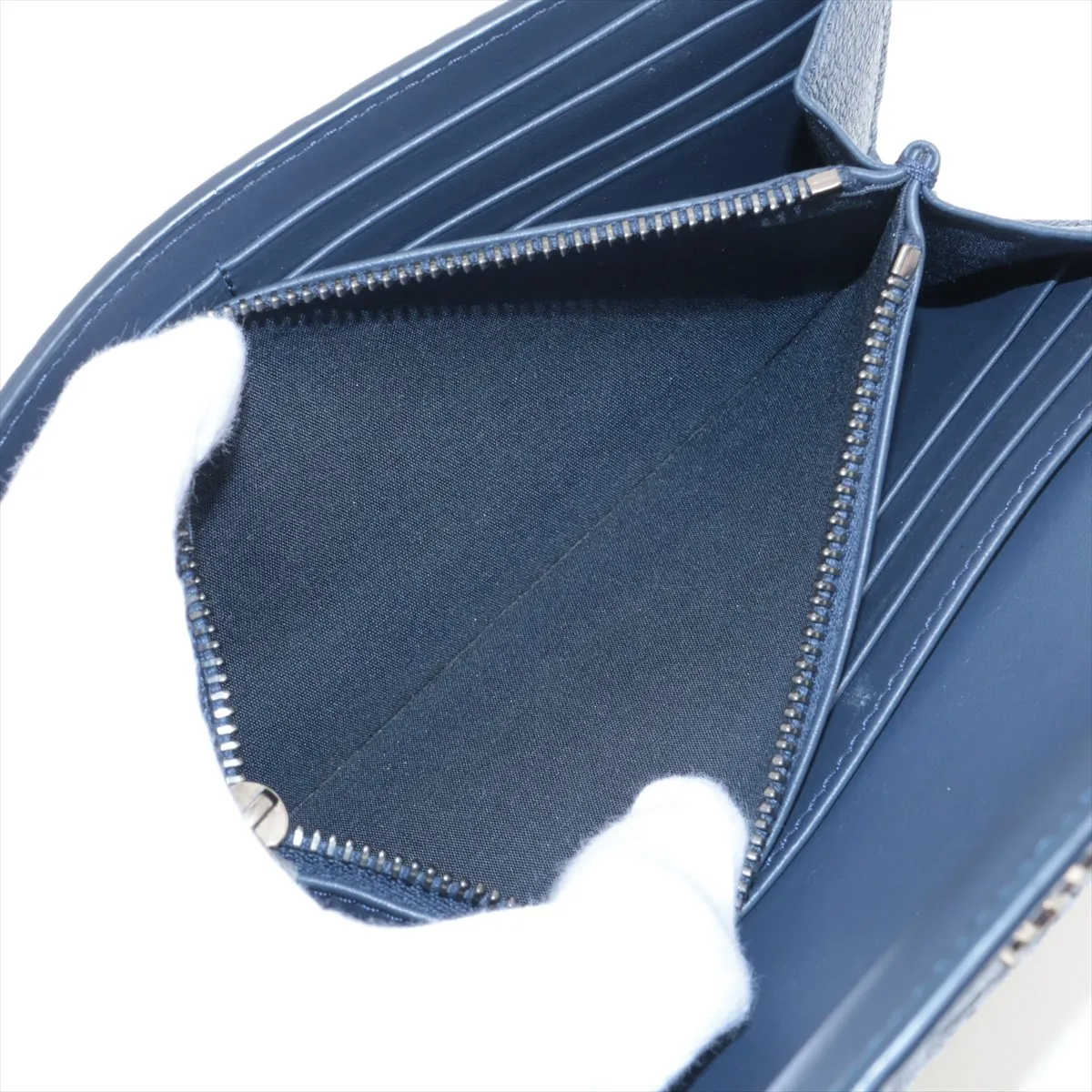 Gravity Leather Long Wallet, Navy — view 8