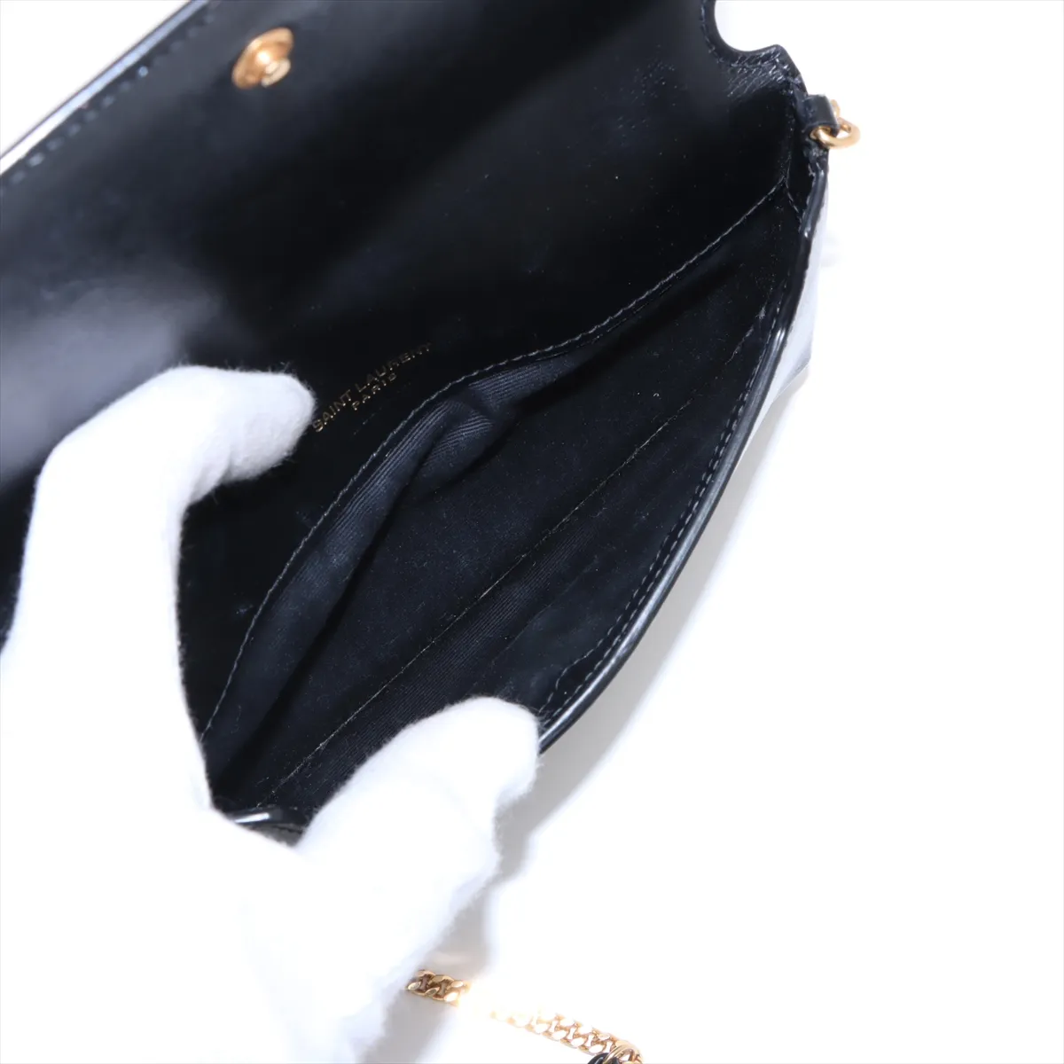 Leather Chain Shoulder Bag Black 635095 — view 6