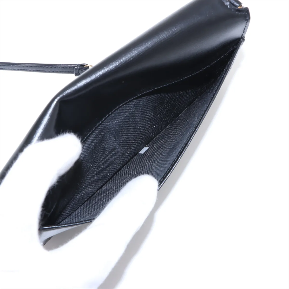 Leather Chain Shoulder Bag Black 635095 — view 8