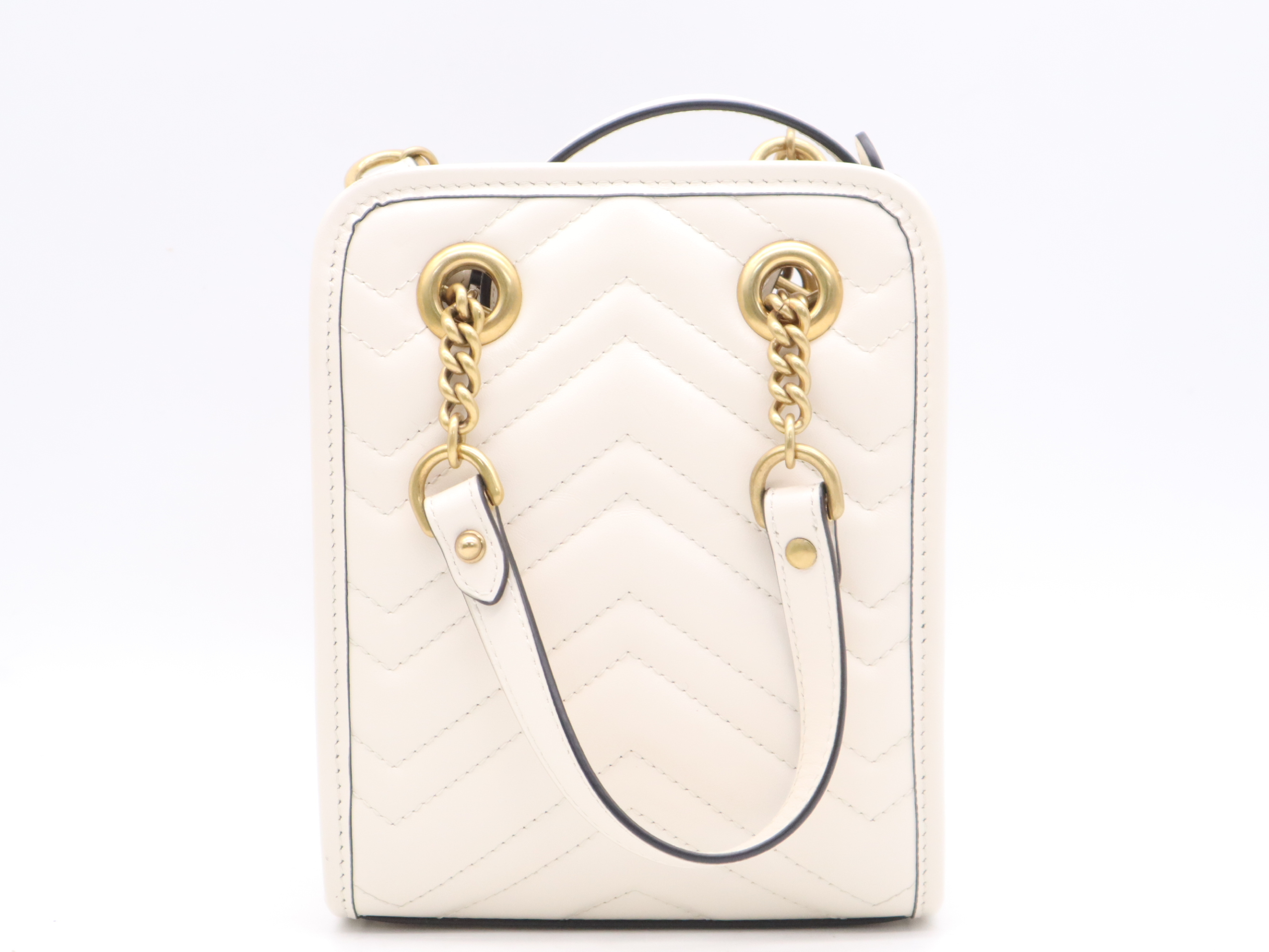 696123 GG Marmont Mini Bag, White, Gold Hardware, with Shoulder Strap, Dust Bag, and Box (Handbag) — view 2