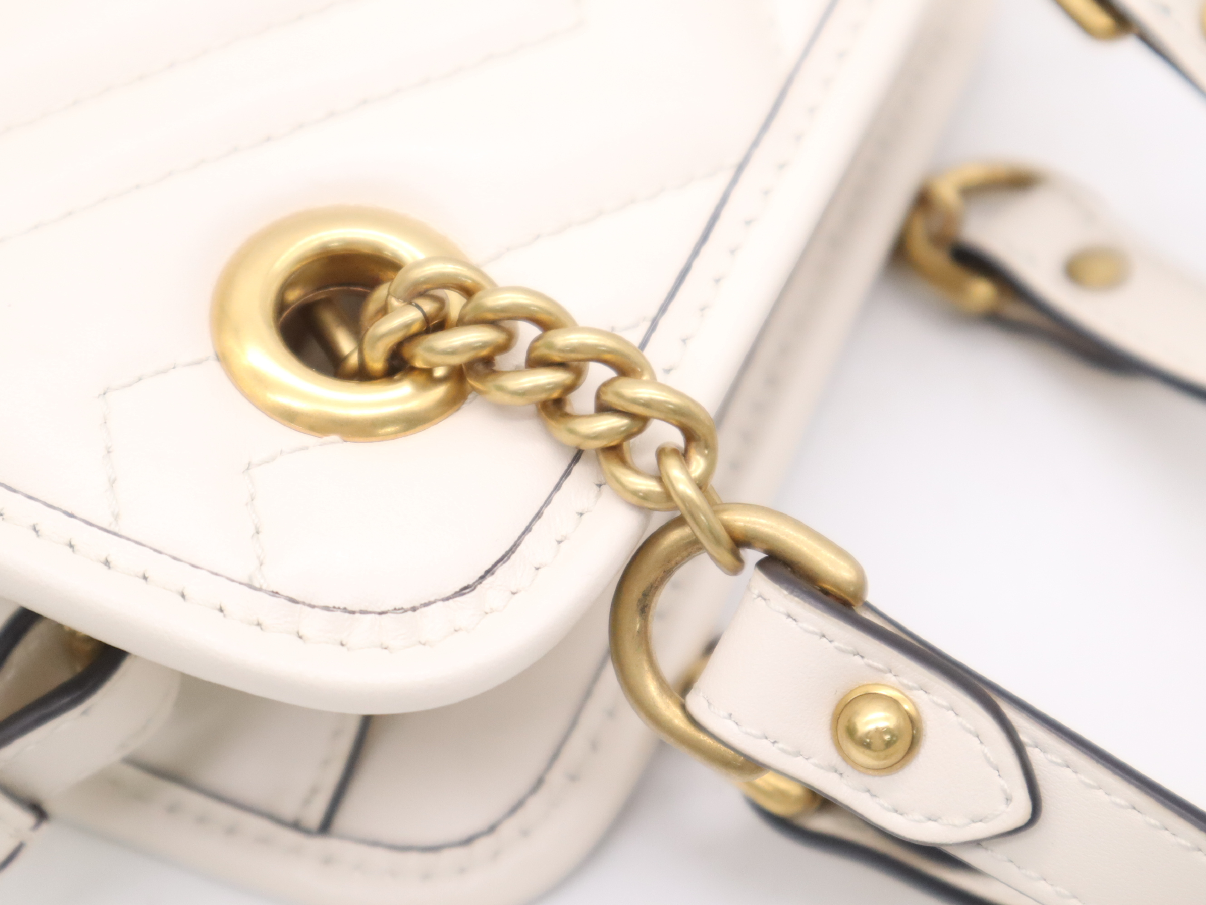 696123 GG Marmont Mini Bag, White, Gold Hardware, with Shoulder Strap, Dust Bag, and Box (Handbag) — view 7