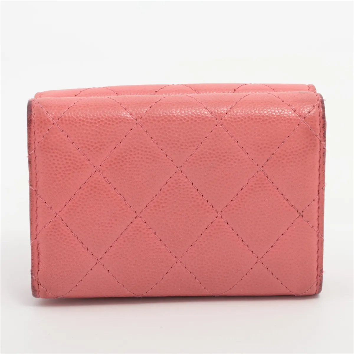 Matelassé Caviar Skin Compact Wallet, Pink with Gold Hardware, 28442076 — view 2