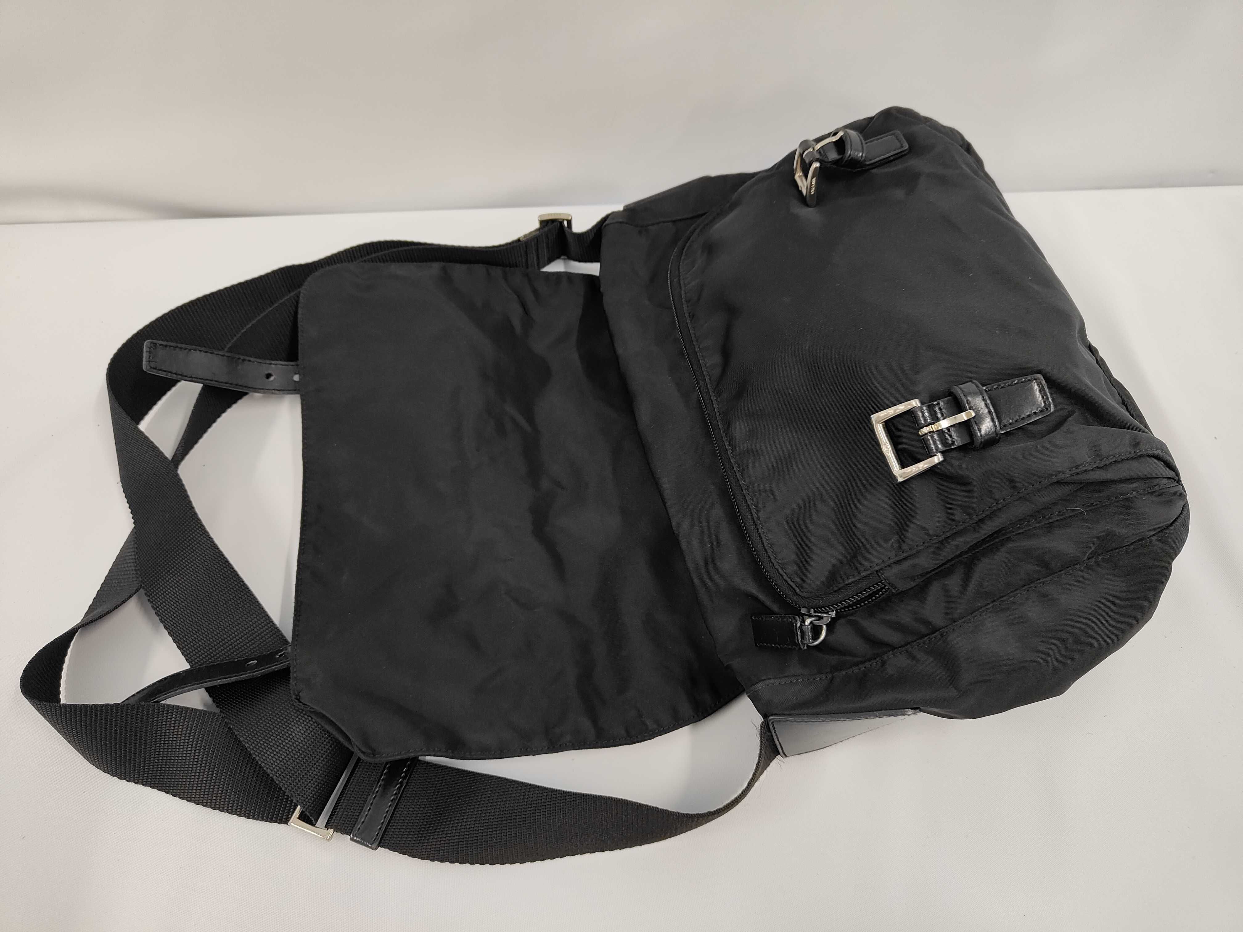 Triangle Logo Double Belt Tessuto Nylon Shoulder Bag — view 7