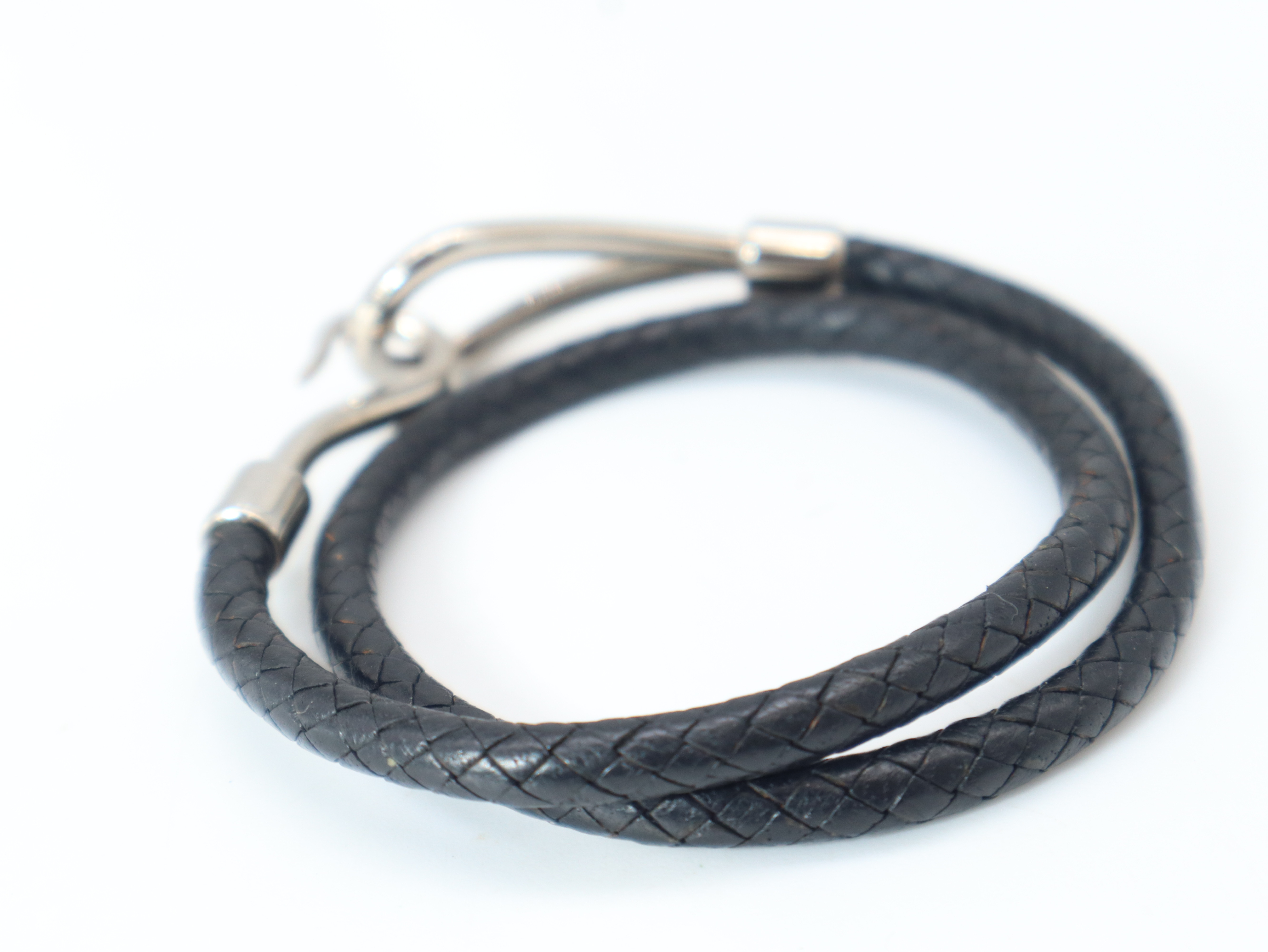 Jumbo Bracelet, Leather, Metal, Black Bracelet/Bangle — view 2