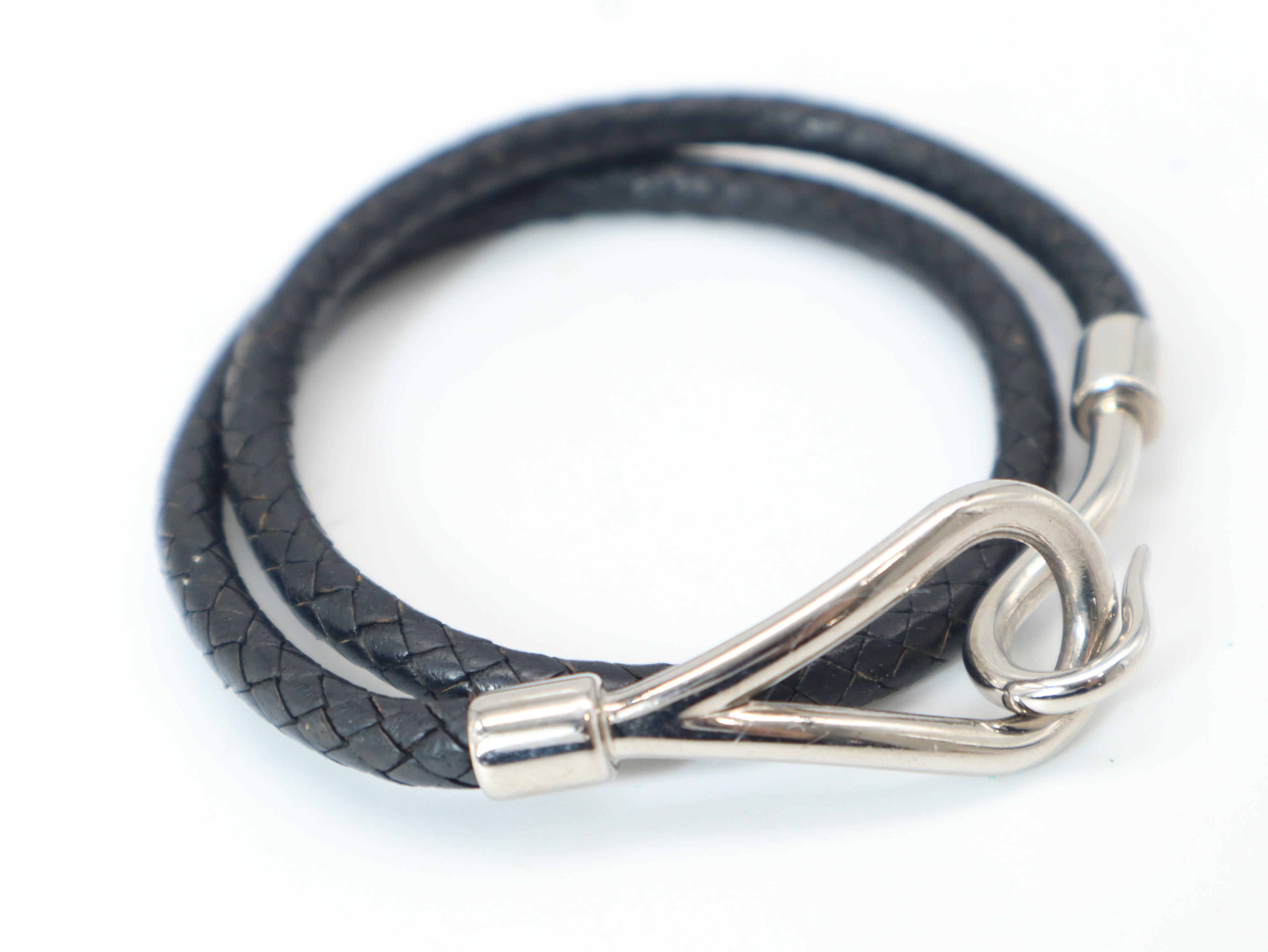 Jumbo Bracelet, Leather, Metal, Black Bracelet/Bangle — view 3