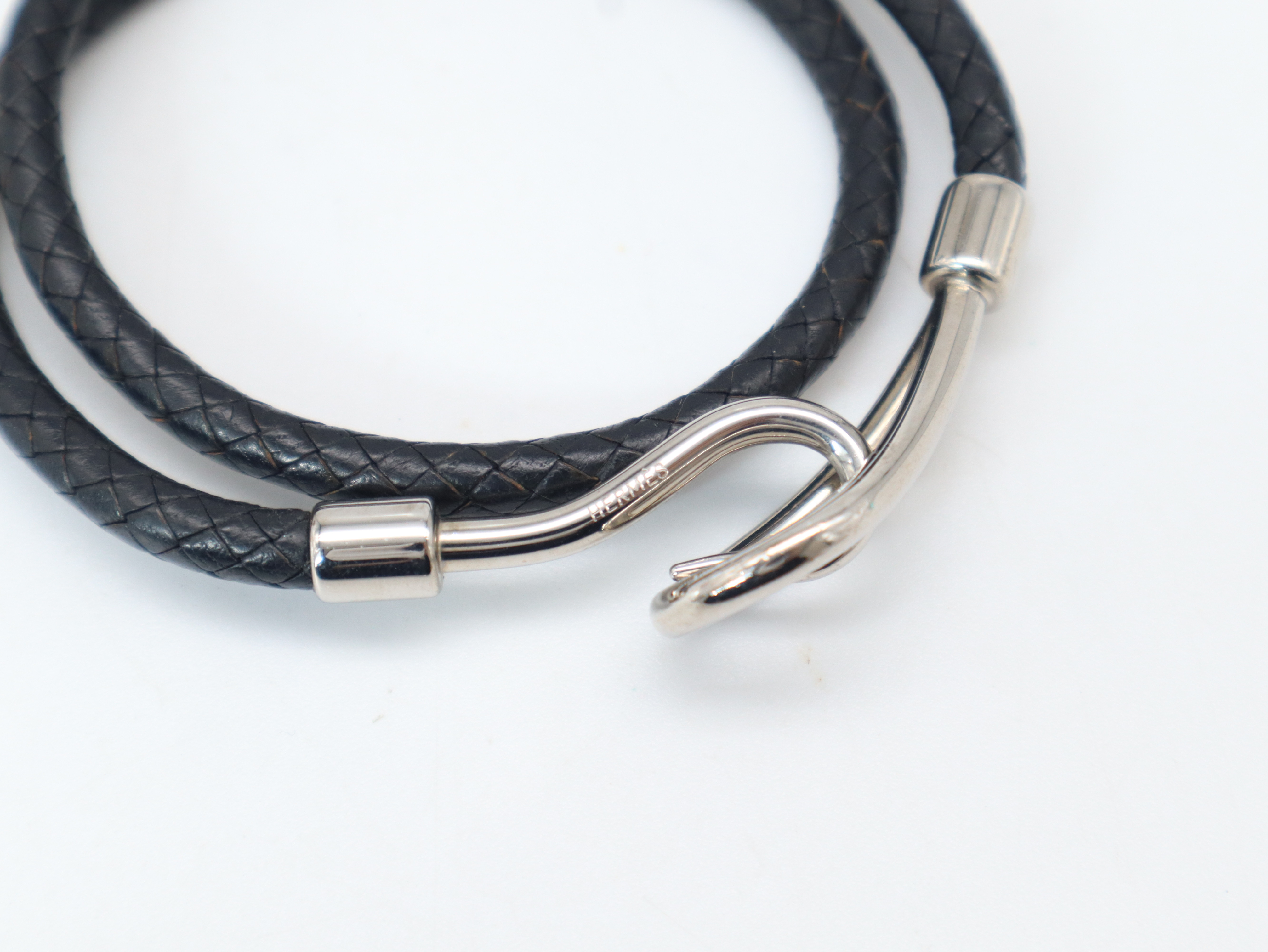Jumbo Bracelet, Leather, Metal, Black Bracelet/Bangle — view 4