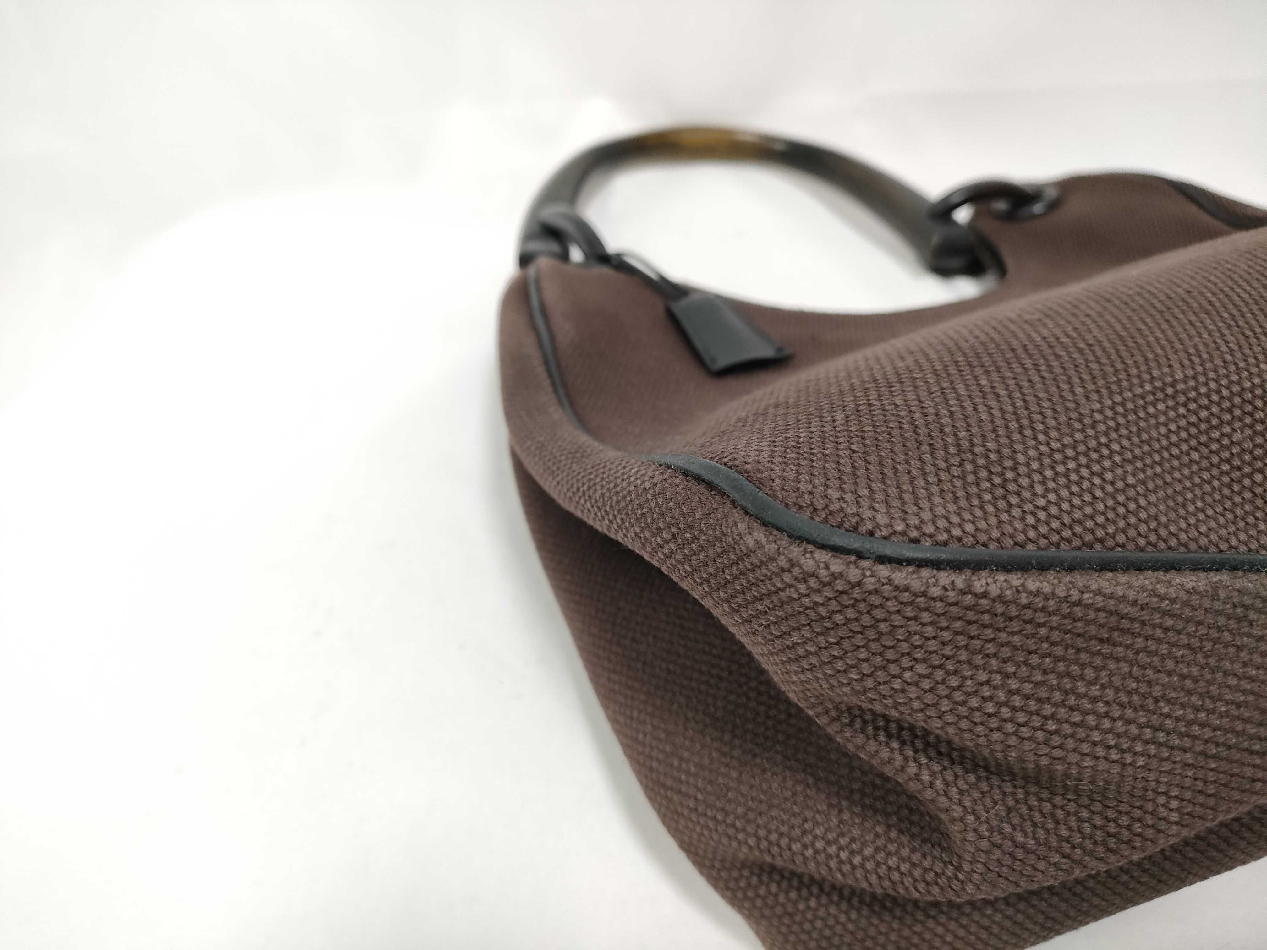 Brown GG Canvas Wooden-Handle Wrist Bag — view 5