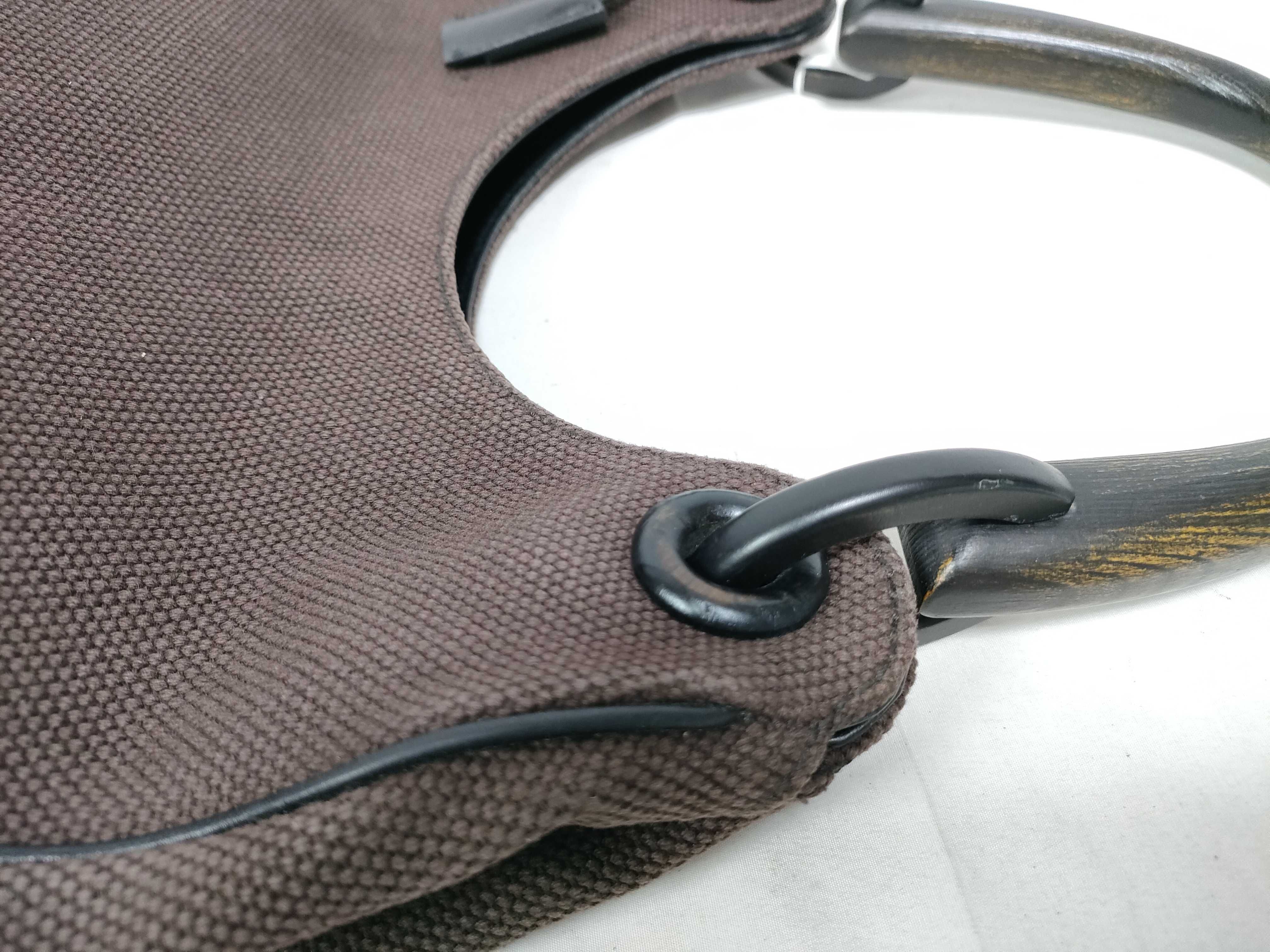 Brown GG Canvas Wooden-Handle Wrist Bag — view 7