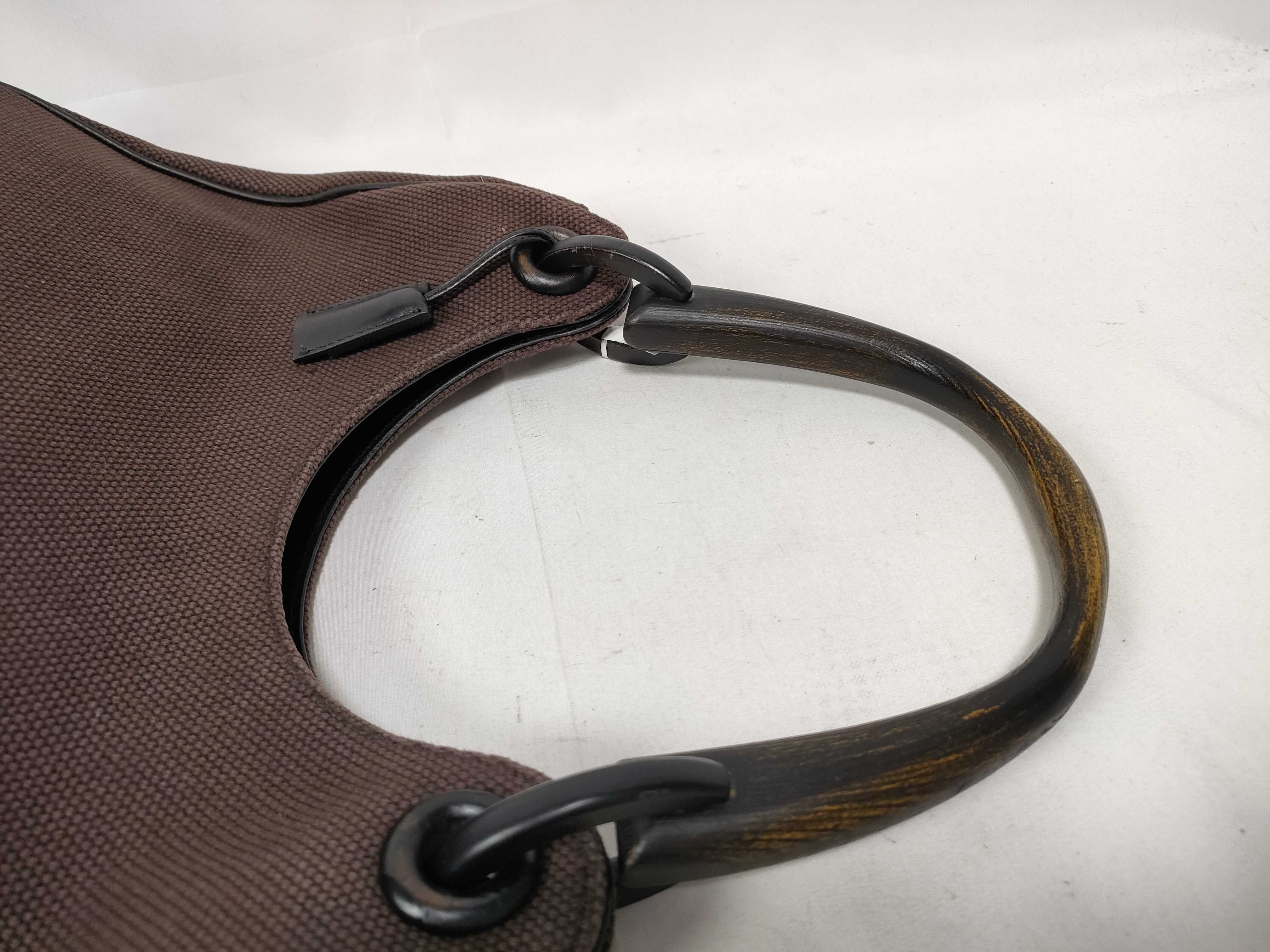 Brown GG Canvas Wooden-Handle Wrist Bag — view 9