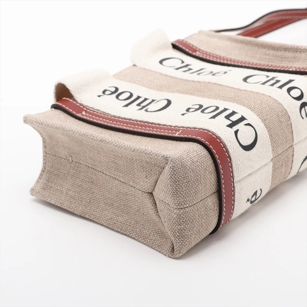 Woody Mini Canvas x Leather 2-Way Handbag, Beige x Brown — view 4