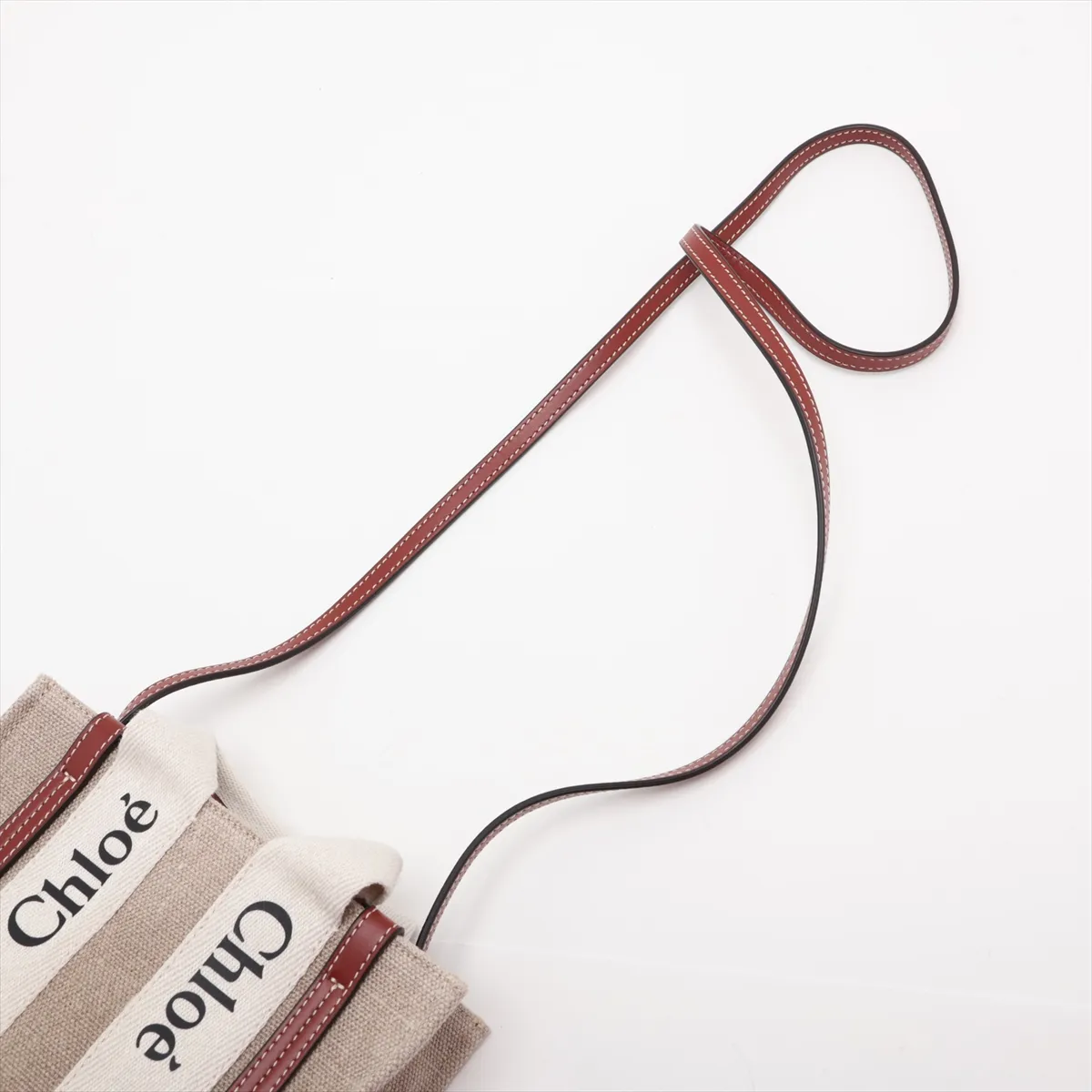 Woody Mini Canvas x Leather 2-Way Handbag, Beige x Brown — view 7