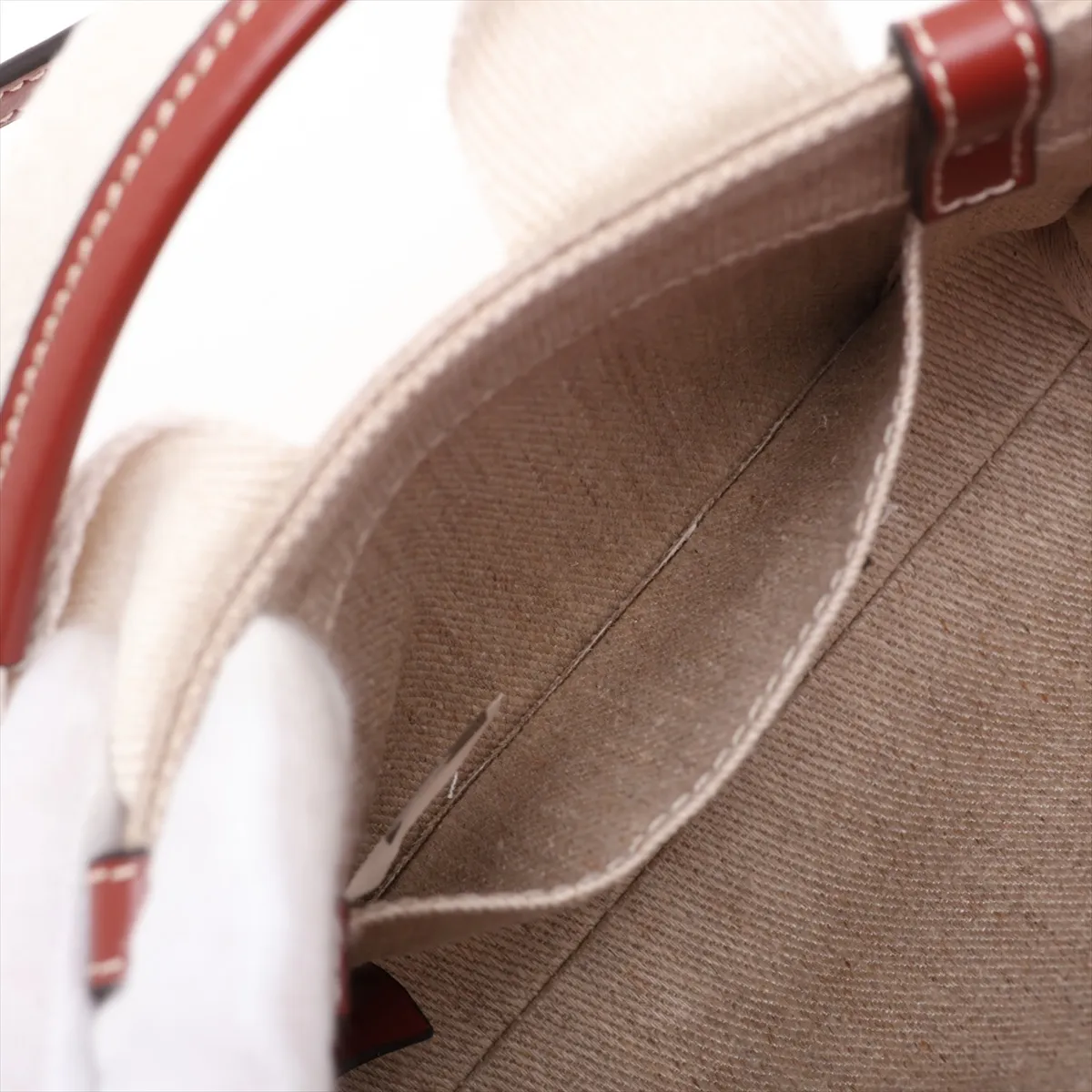 Woody Mini Canvas x Leather 2-Way Handbag, Beige x Brown — view 9