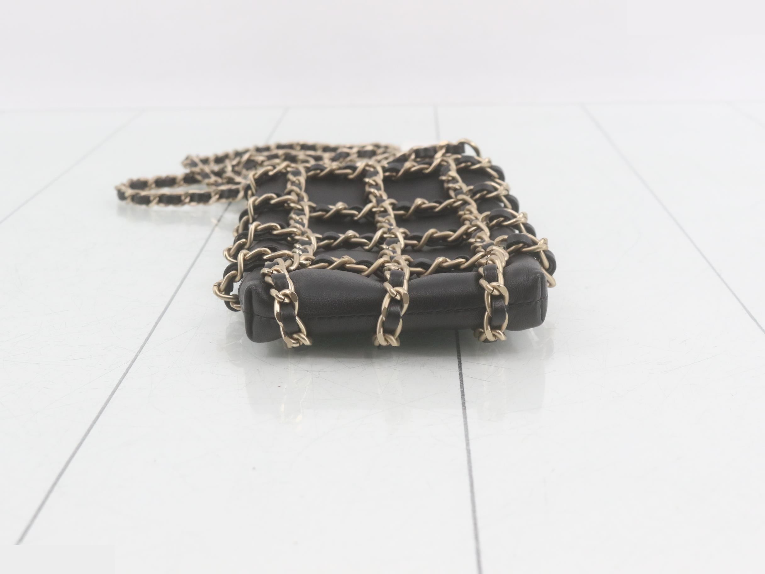 Leather Chain Phone Case, Black — view 3