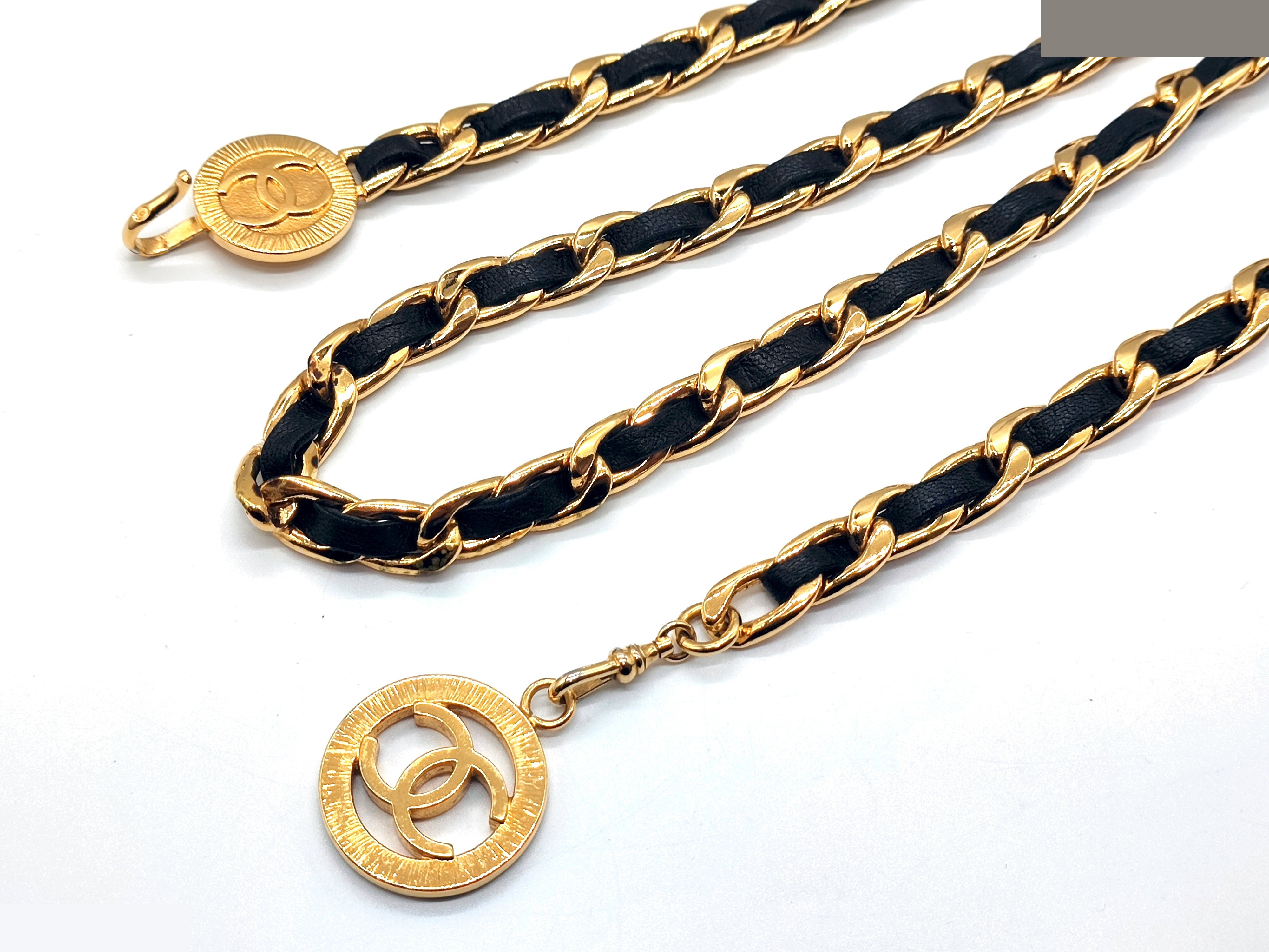 Coco Mark Leather Chain Belt, Total Length Approx. 90cm — view 4
