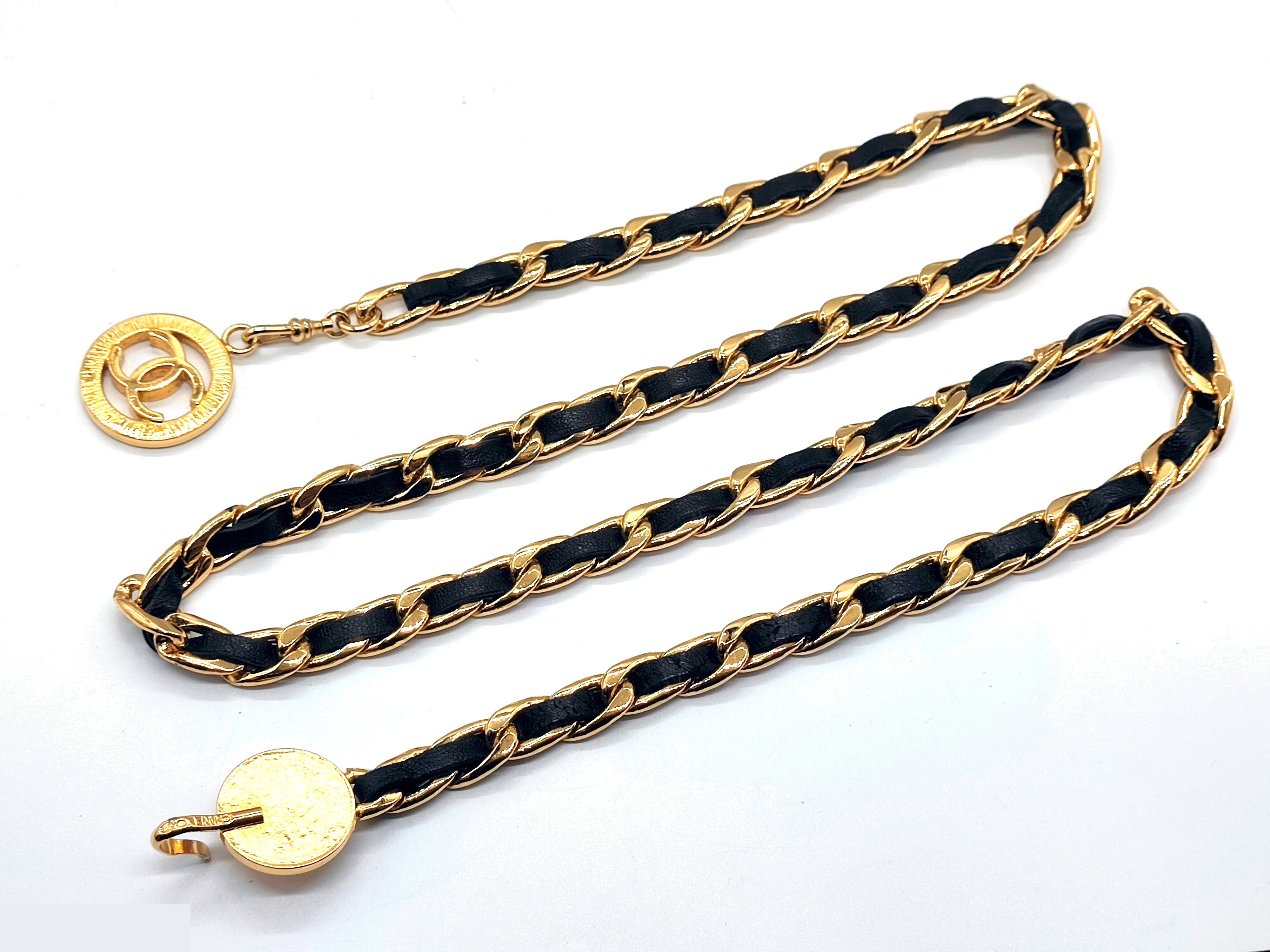 Coco Mark Leather Chain Belt, Total Length Approx. 90cm — view 6