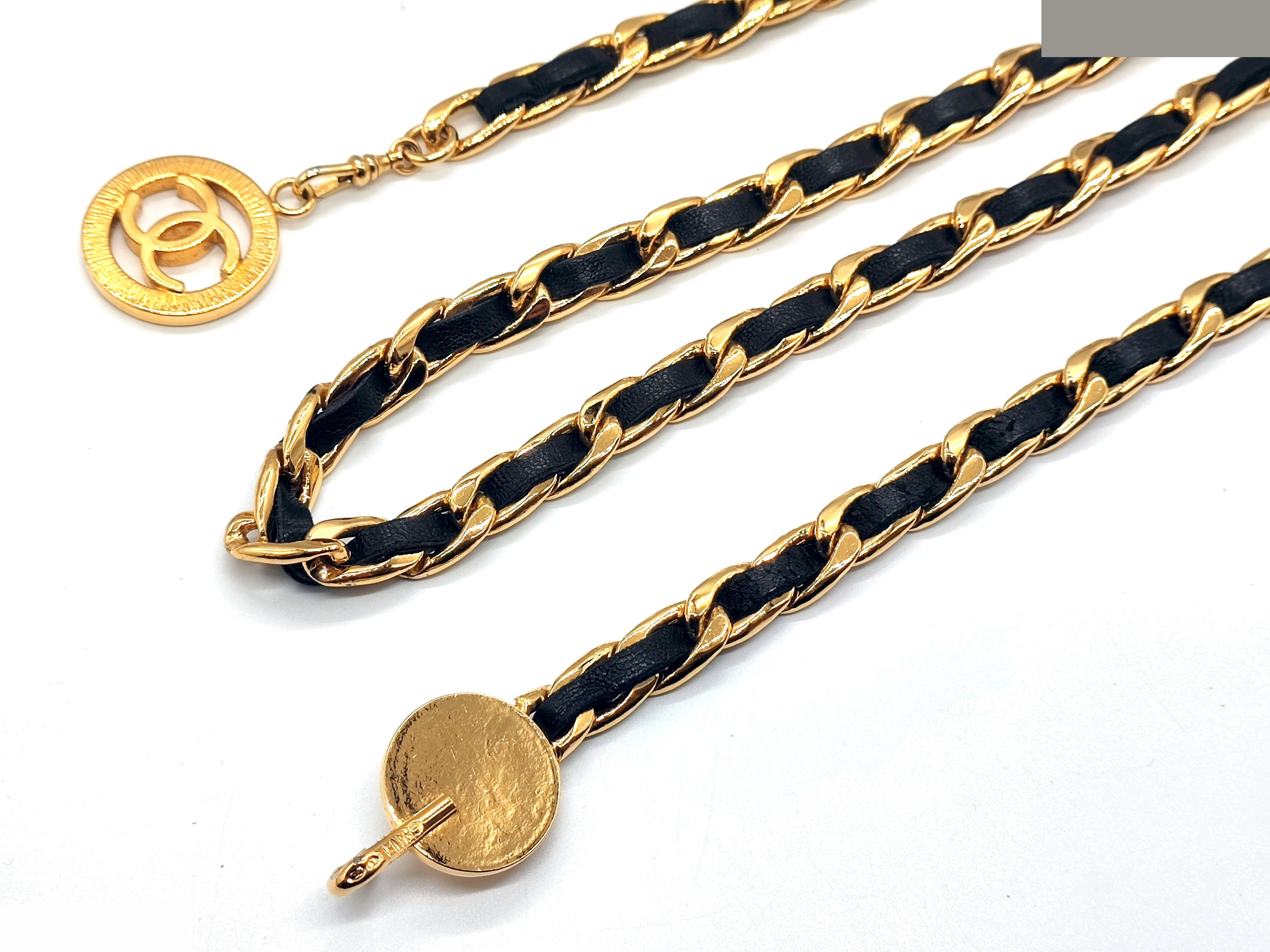Coco Mark Leather Chain Belt, Total Length Approx. 90cm — view 8