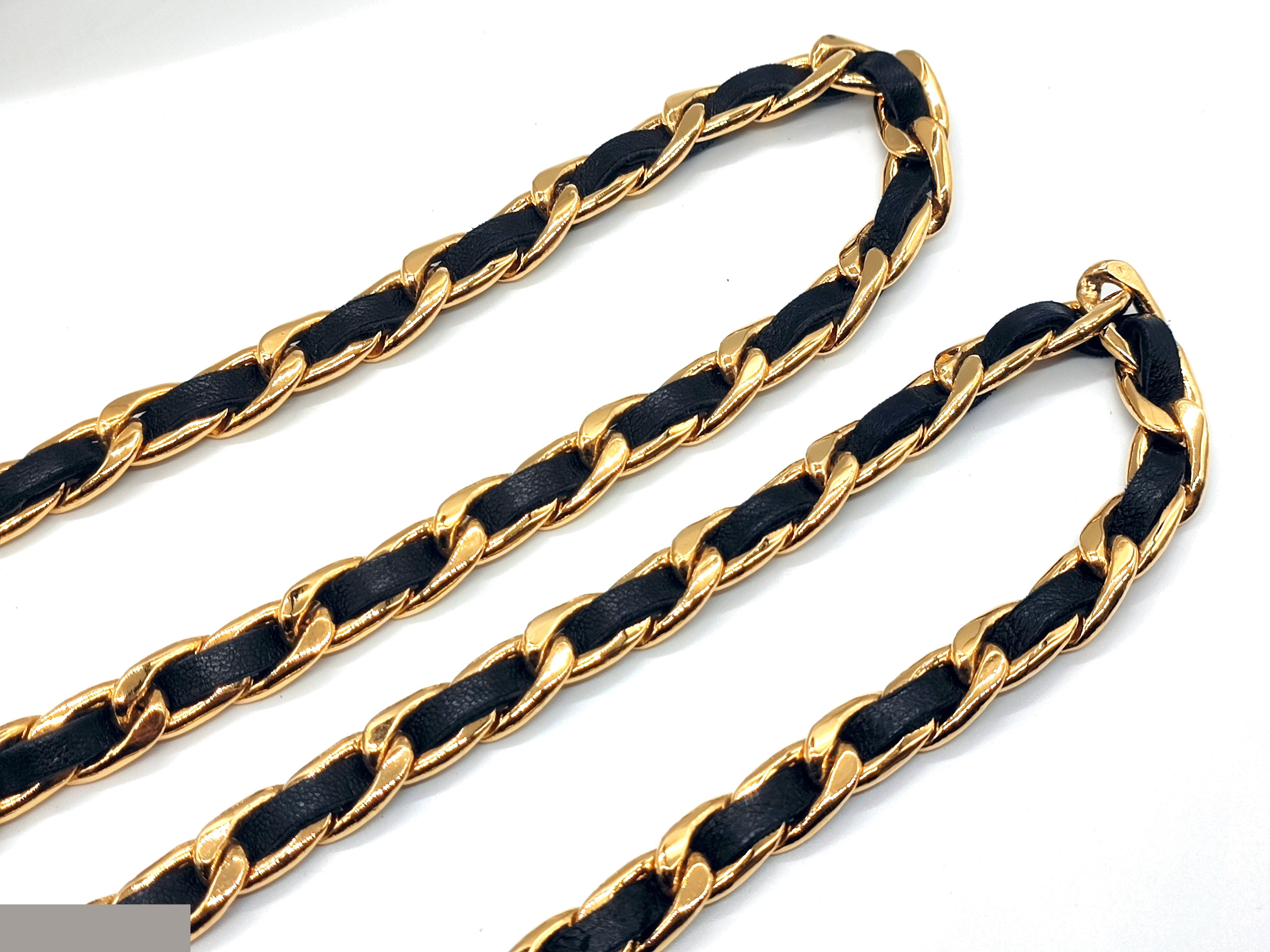 Coco Mark Leather Chain Belt, Total Length Approx. 90cm — view 9