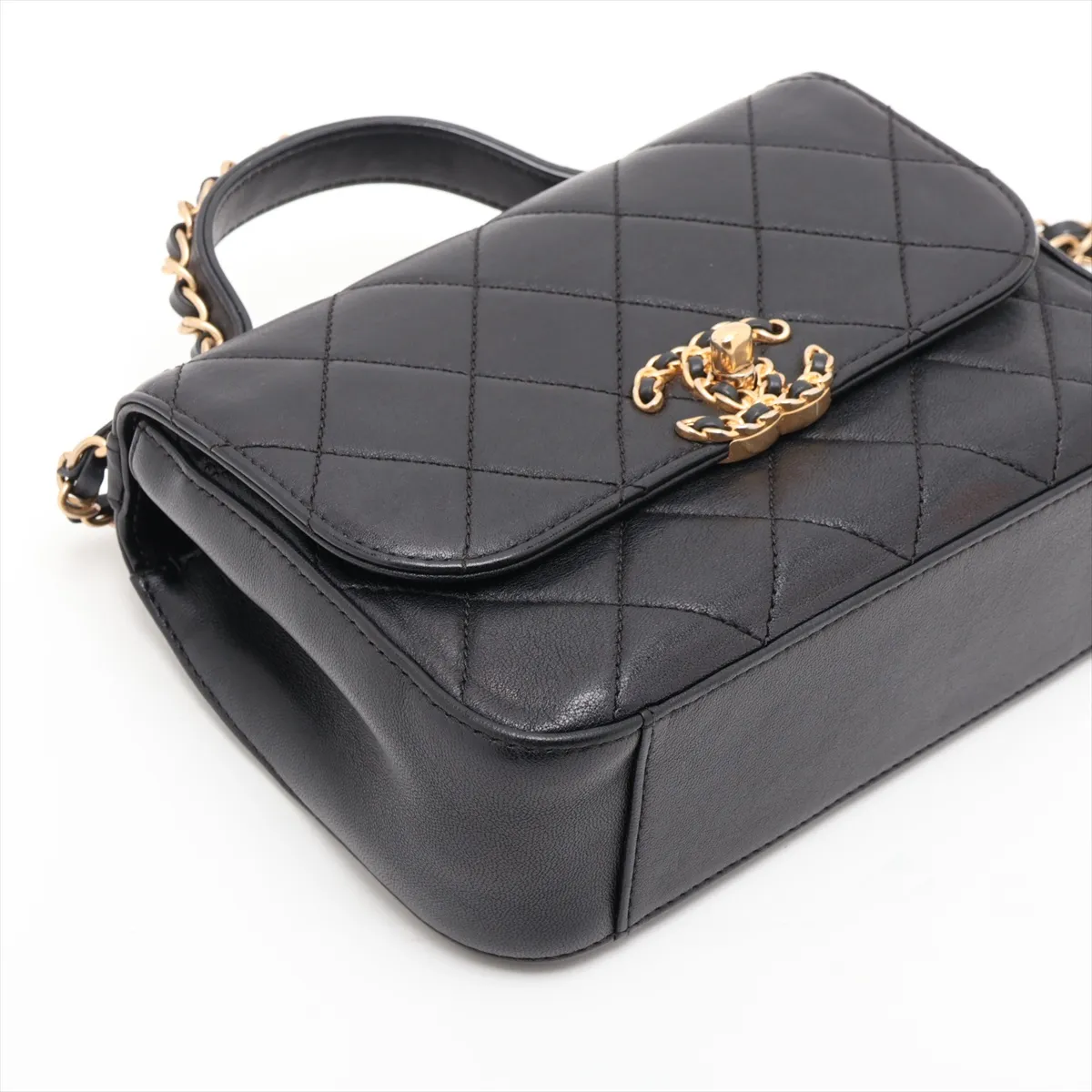 Matelassé Lambskin 2-Way Shoulder Bag, Black with Gold Hardware, 28533502 (Serial Number 28) — view 4