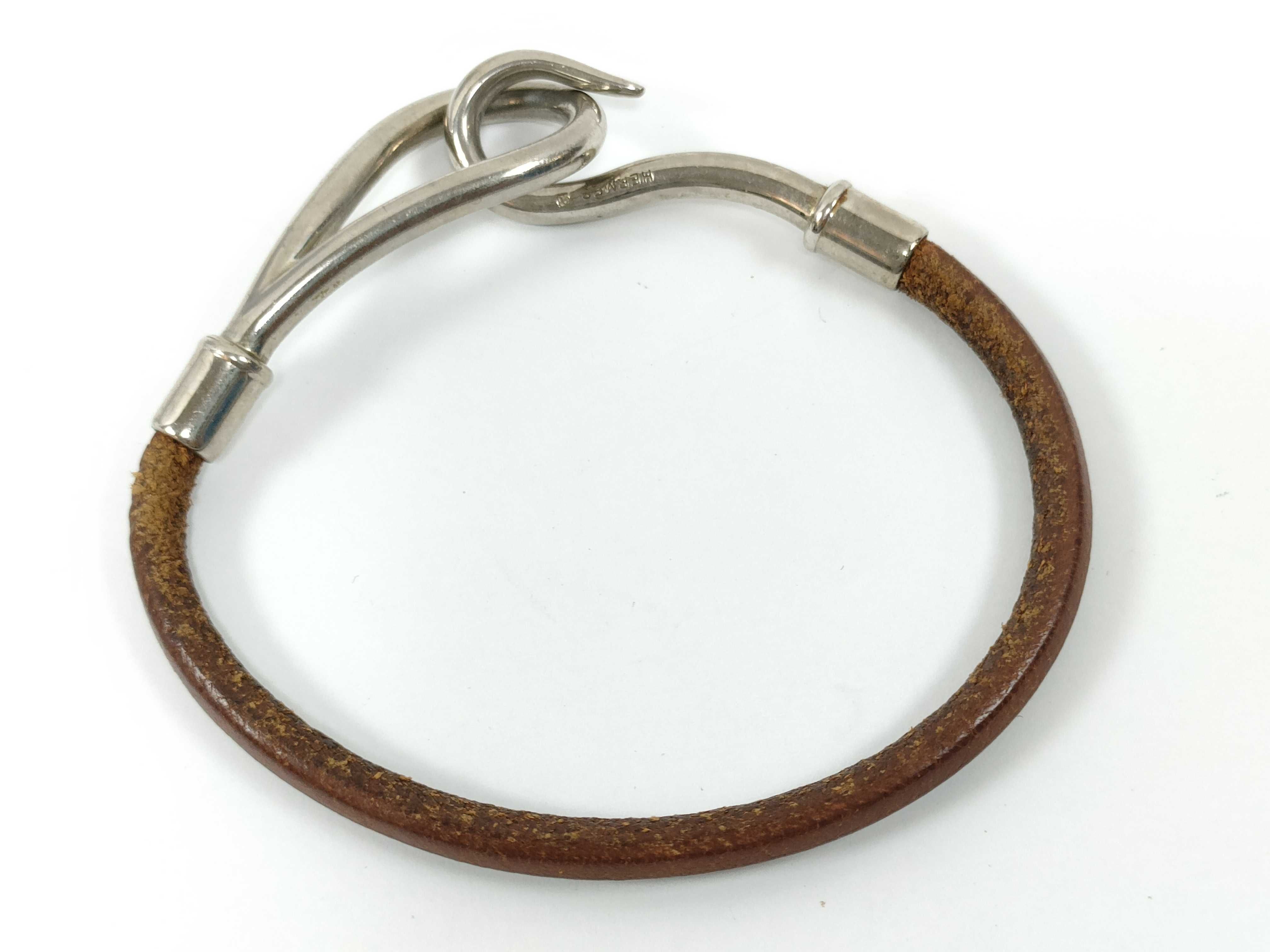 Jumbo Leather Brown Silver Hardware Bracelet Bracelet/Bangle — view 2