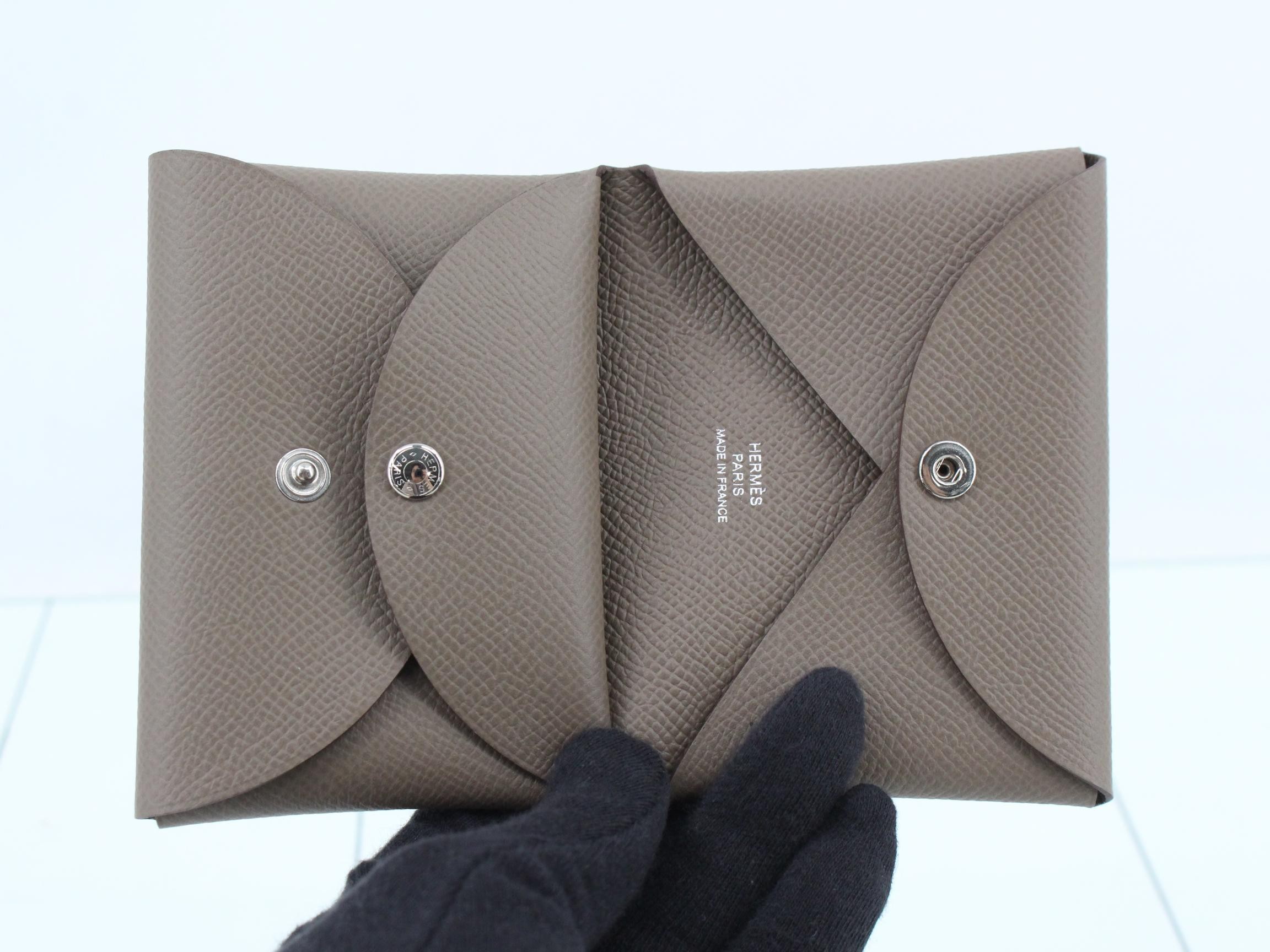 Calvi Duo Coin Card Case, Epsom Leather/Etoupe, G Stamp, Unused — view 4