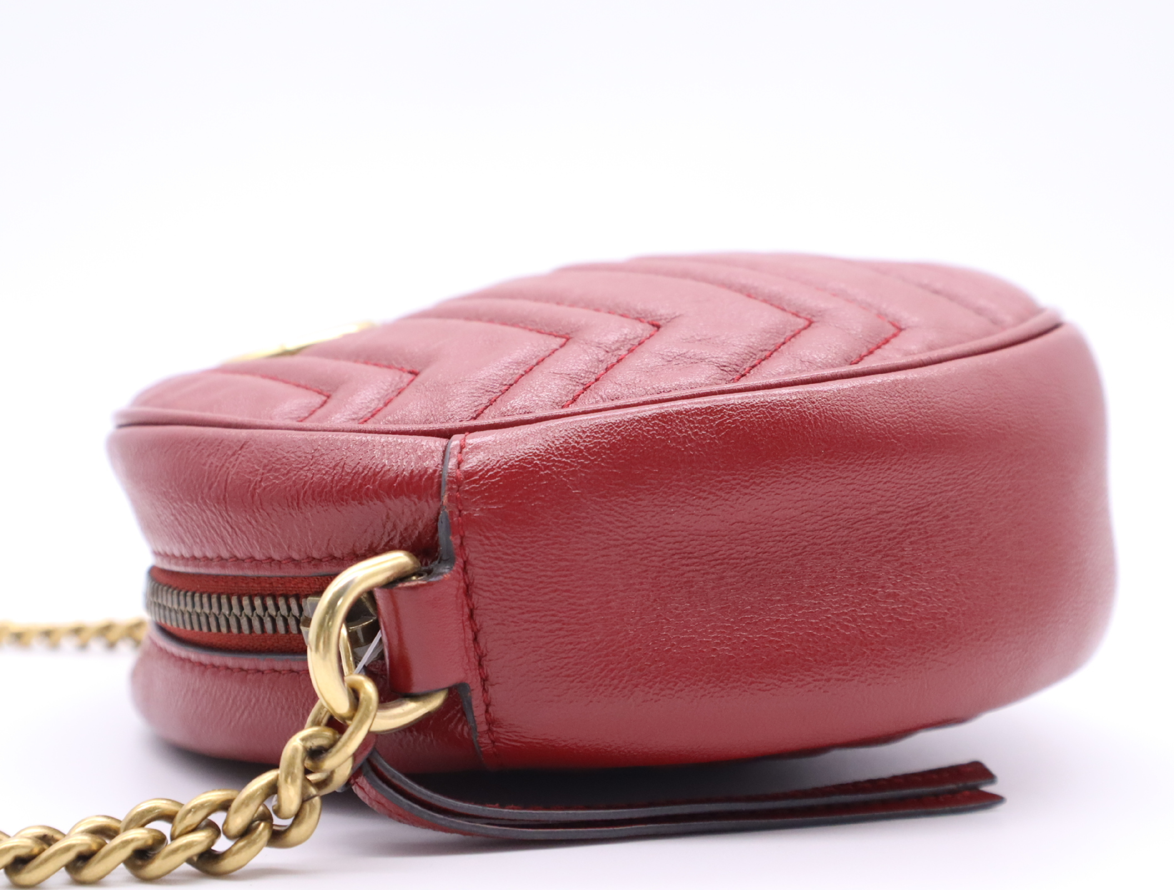 550154 Leather GG Marmont Chain Shoulder Bag, Red, Gold Hardware, with Dust Bag. — view 3