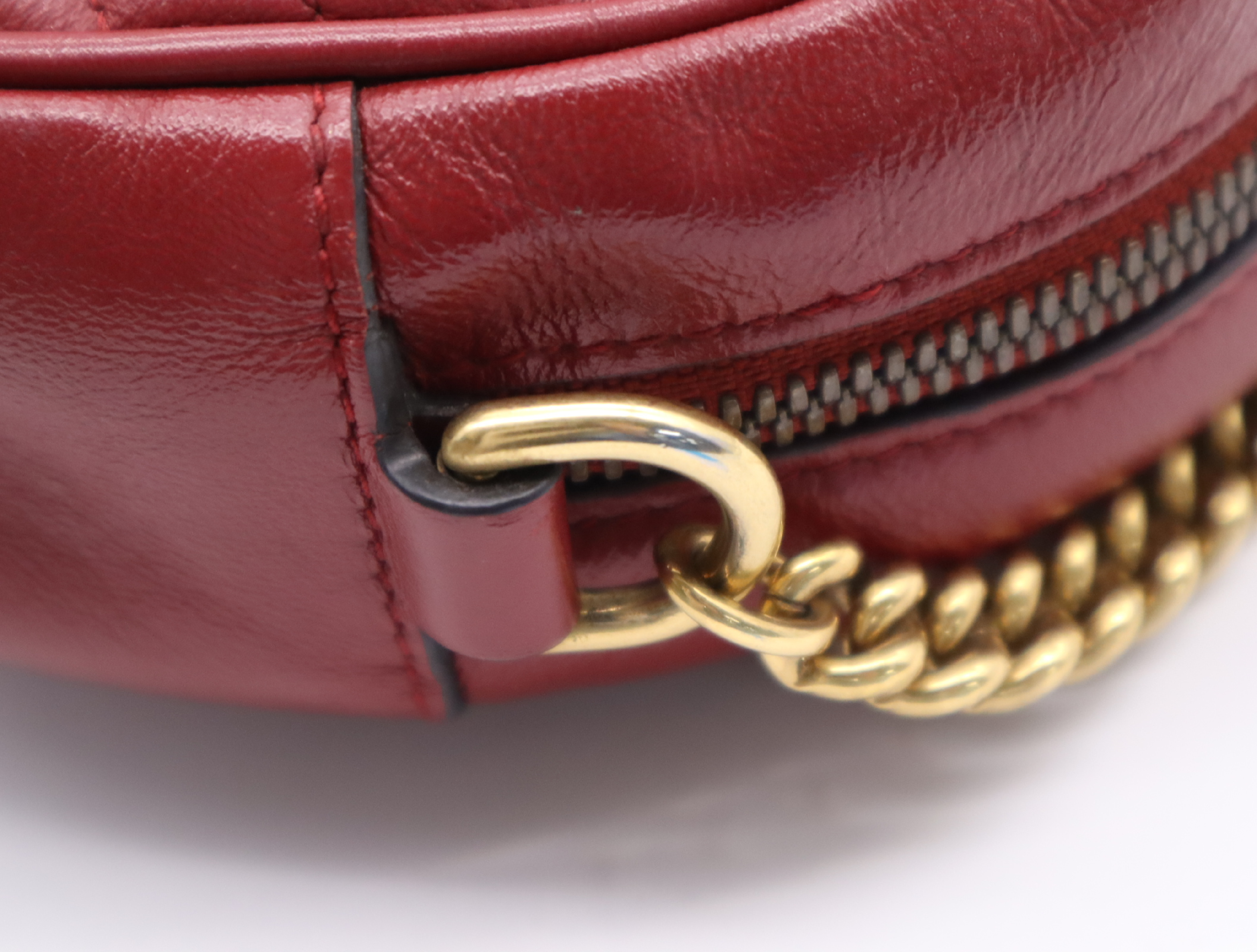 550154 Leather GG Marmont Chain Shoulder Bag, Red, Gold Hardware, with Dust Bag. — view 8