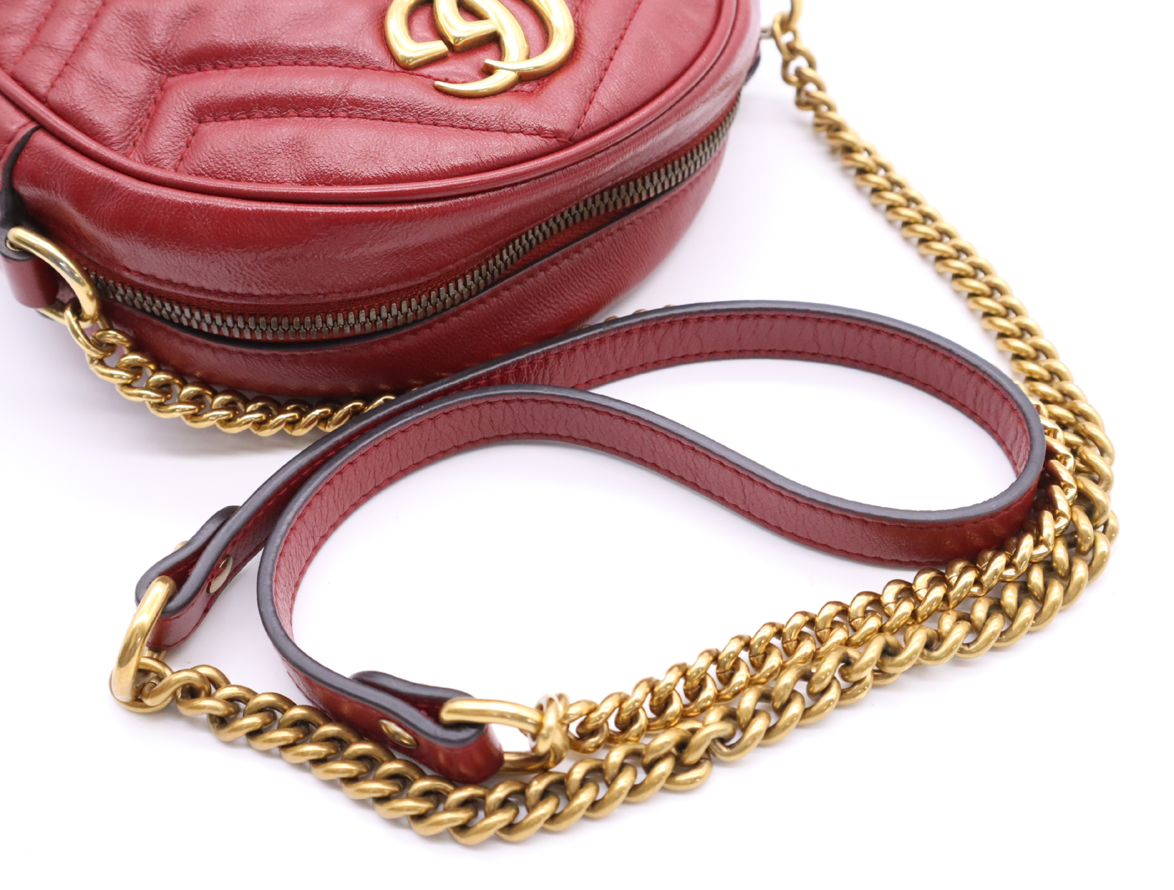 550154 Leather GG Marmont Chain Shoulder Bag, Red, Gold Hardware, with Dust Bag. — view 10