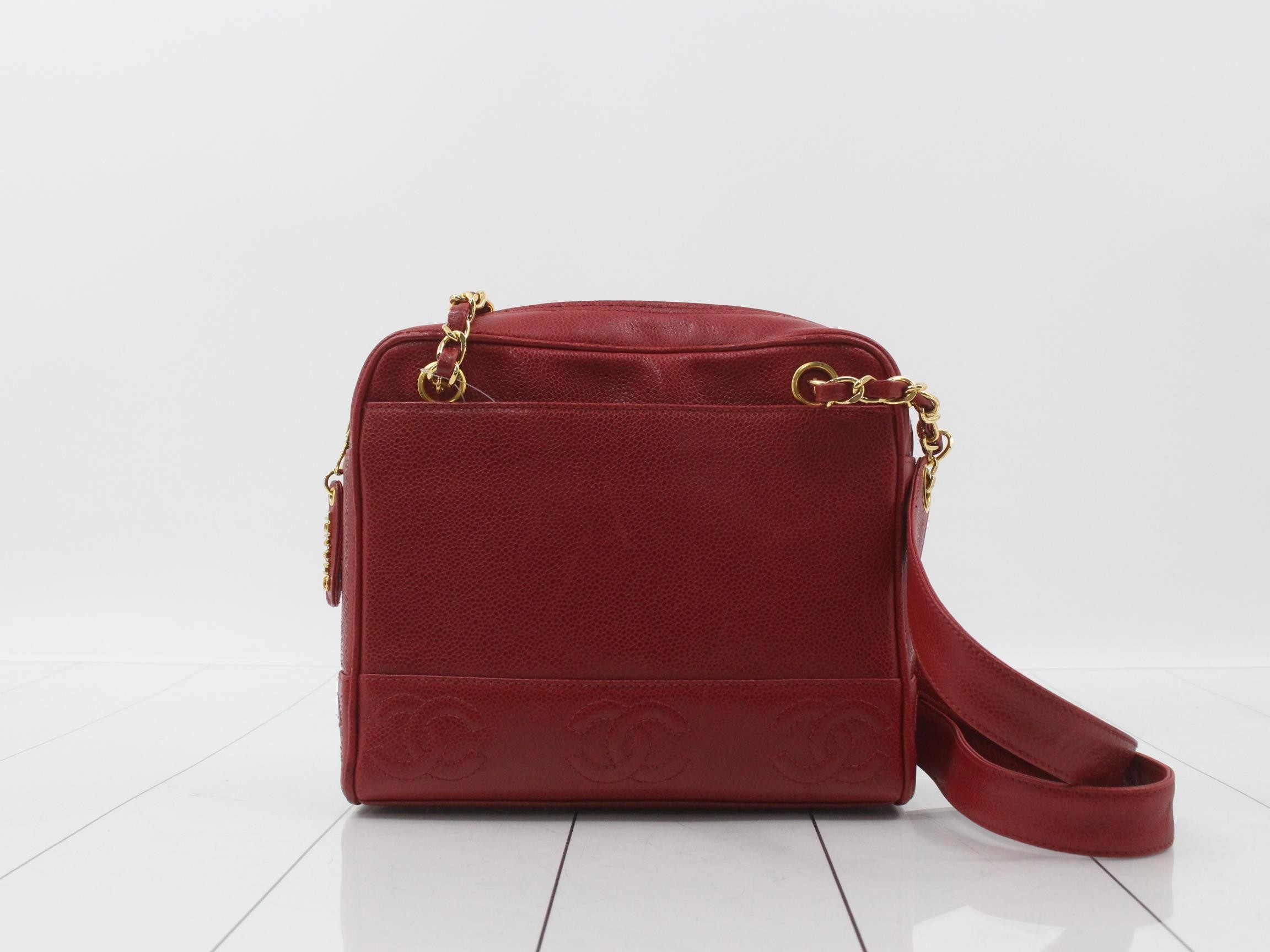 Triple Coco Chain Tote, Red, Caviar, GP, Unit 4