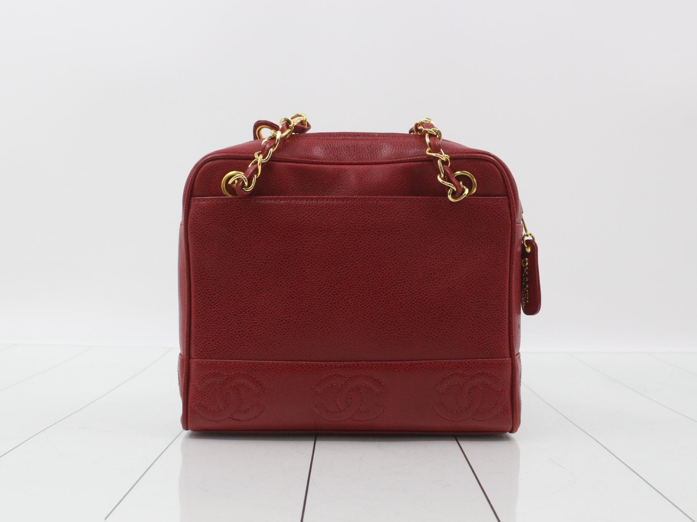 Triple Coco Chain Tote, Red, Caviar, GP, Unit 4 — view 2