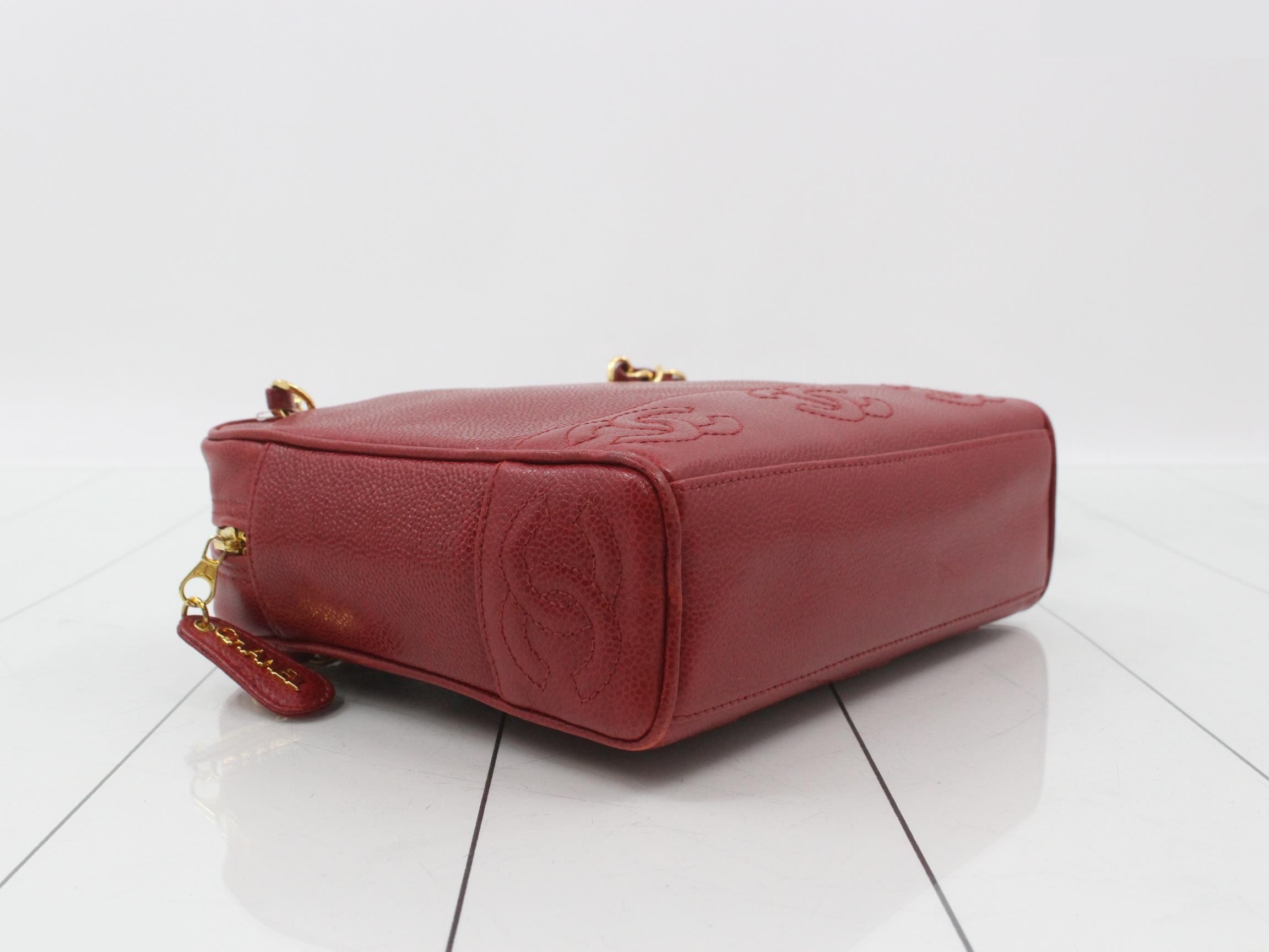 Triple Coco Chain Tote, Red, Caviar, GP, Unit 4 — view 5