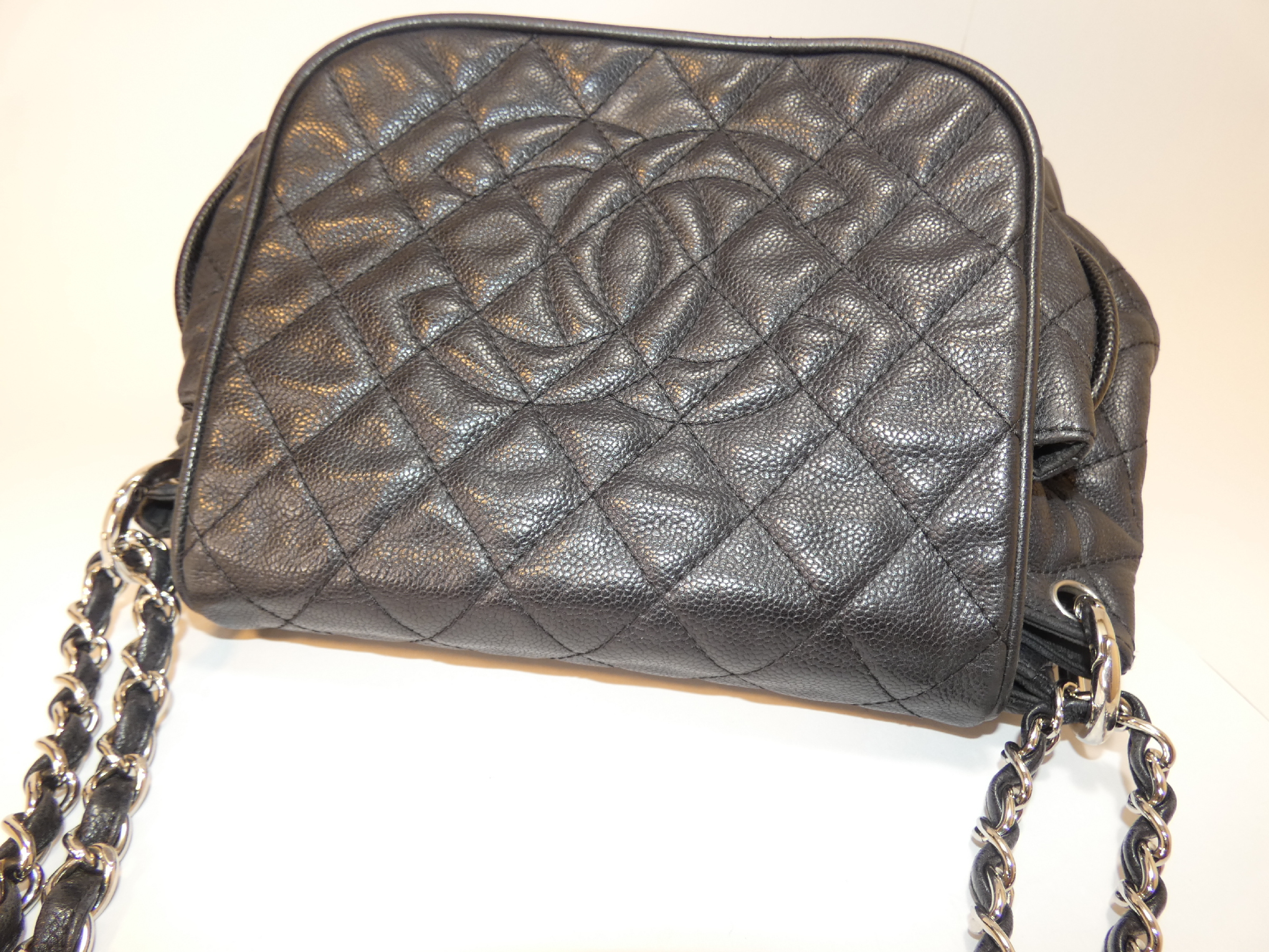 Large Coco Caviar Skin Black Chain Shoulder Bag — view 3