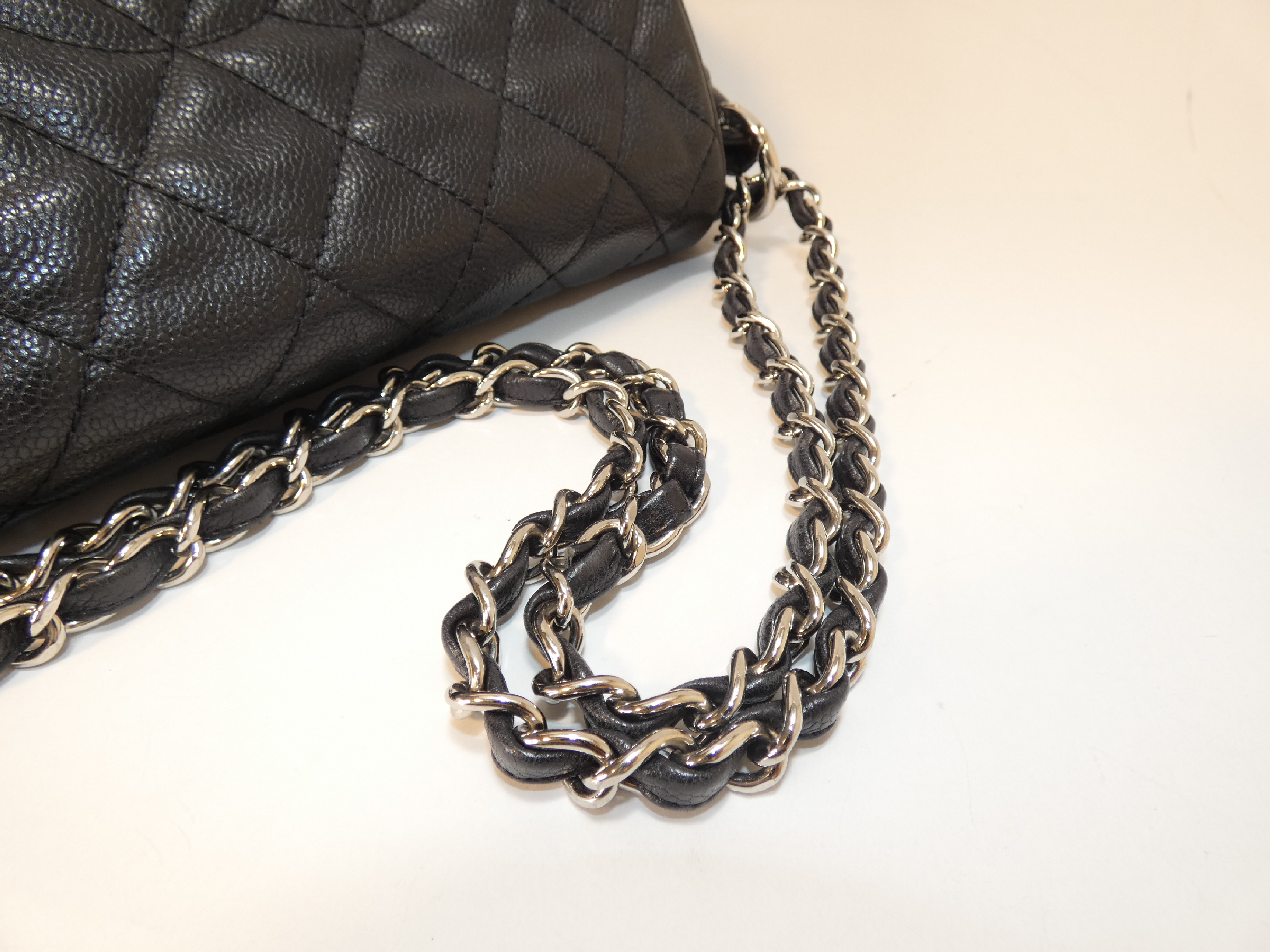 Large Coco Caviar Skin Black Chain Shoulder Bag — view 4