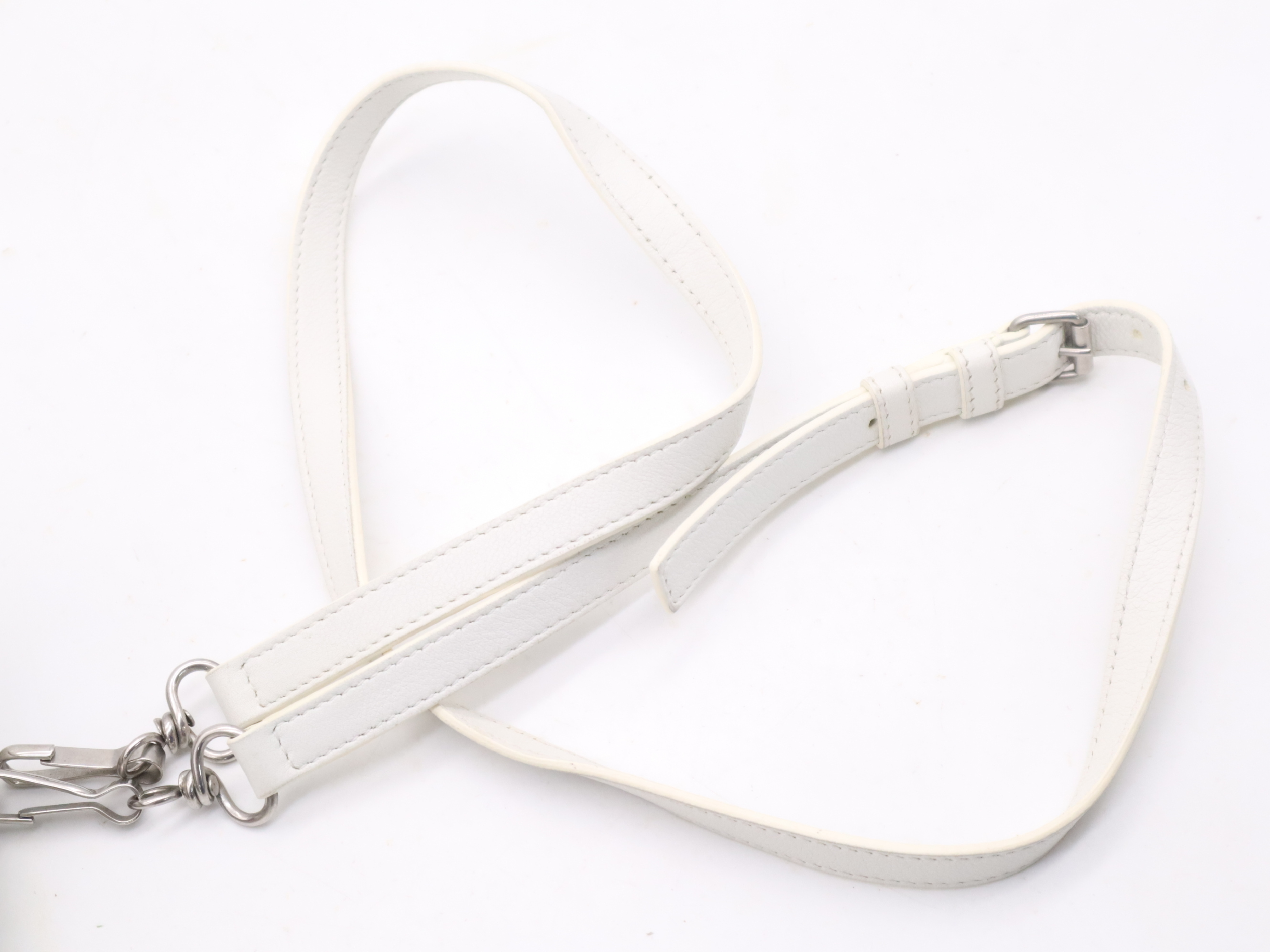 Leather Triangle Duffle Handbag with Shoulder Strap, White — view 12