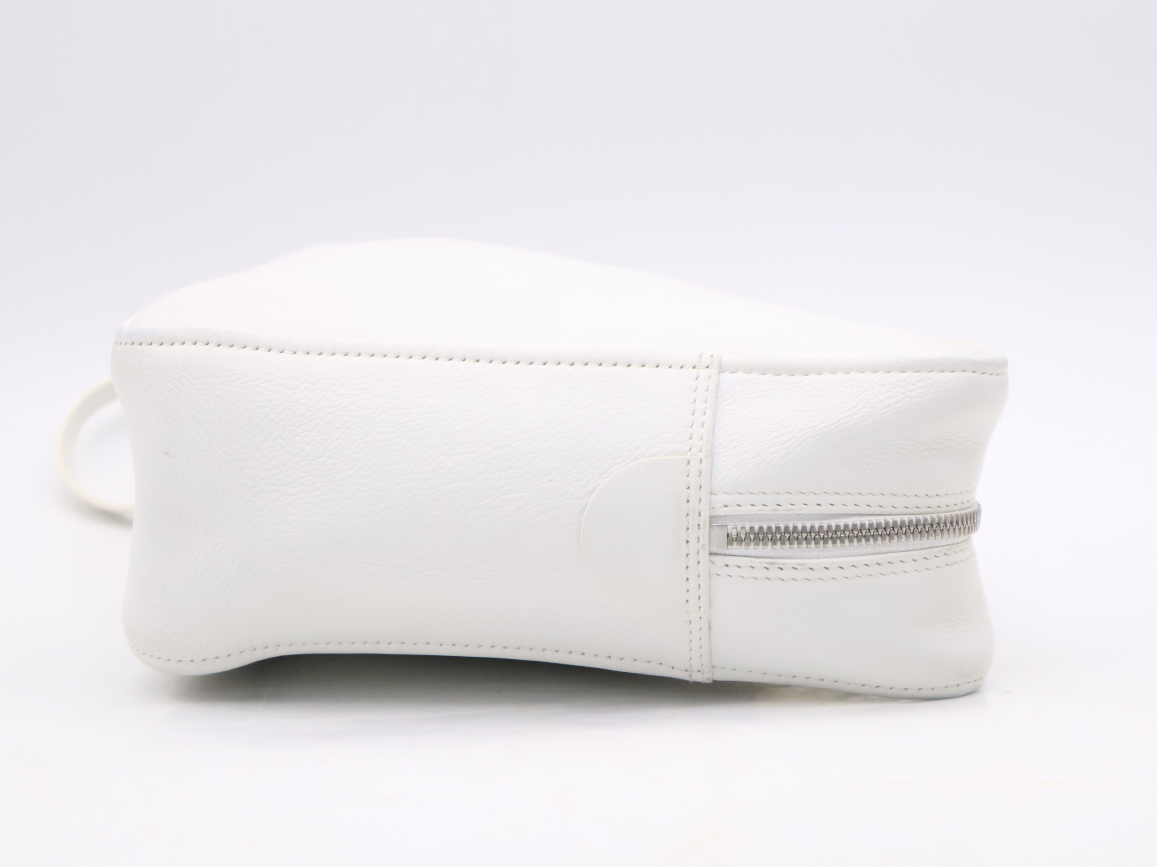 Leather Triangle Duffle Handbag with Shoulder Strap, White — view 5