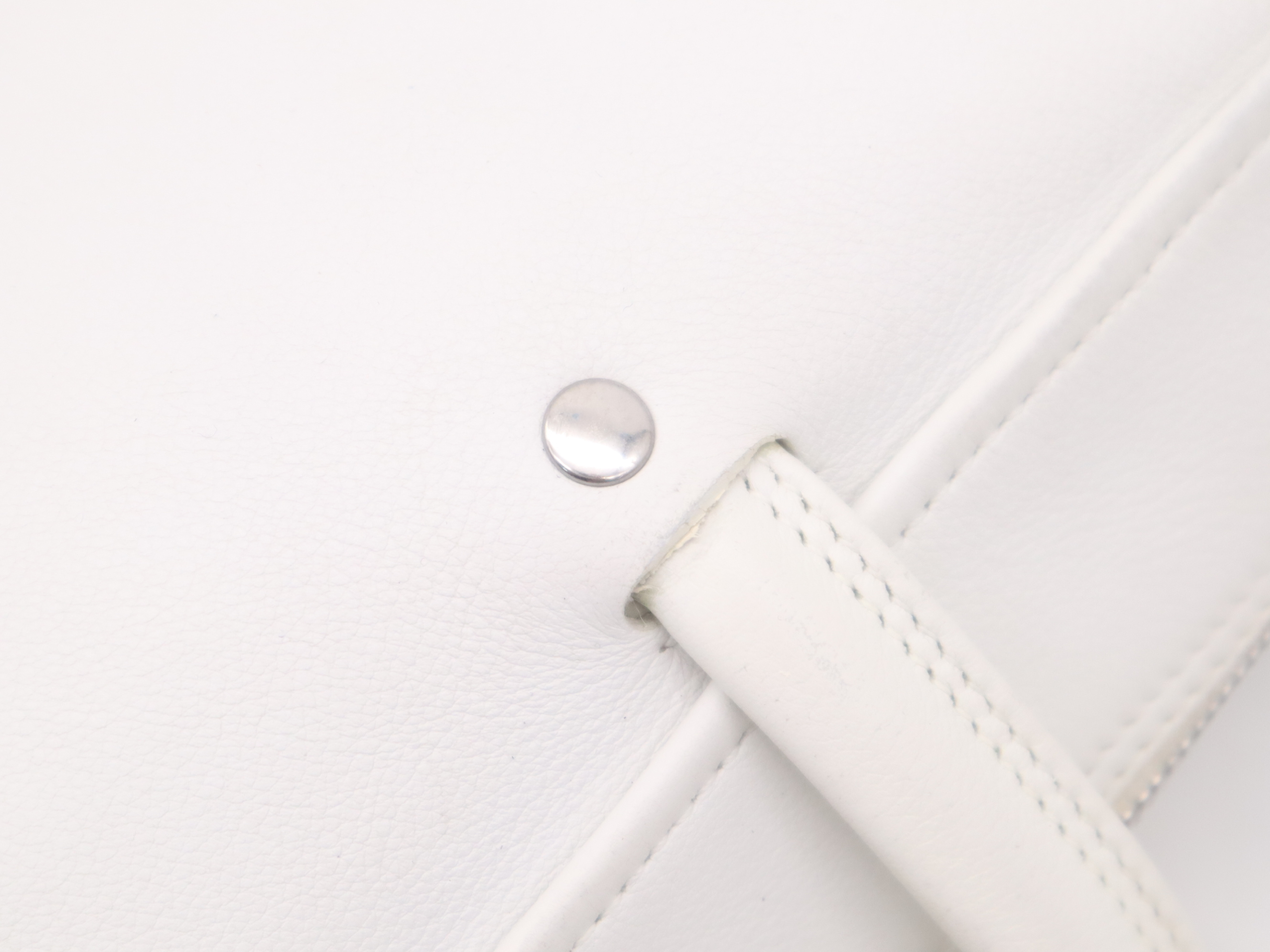 Leather Triangle Duffle Handbag with Shoulder Strap, White — view 8