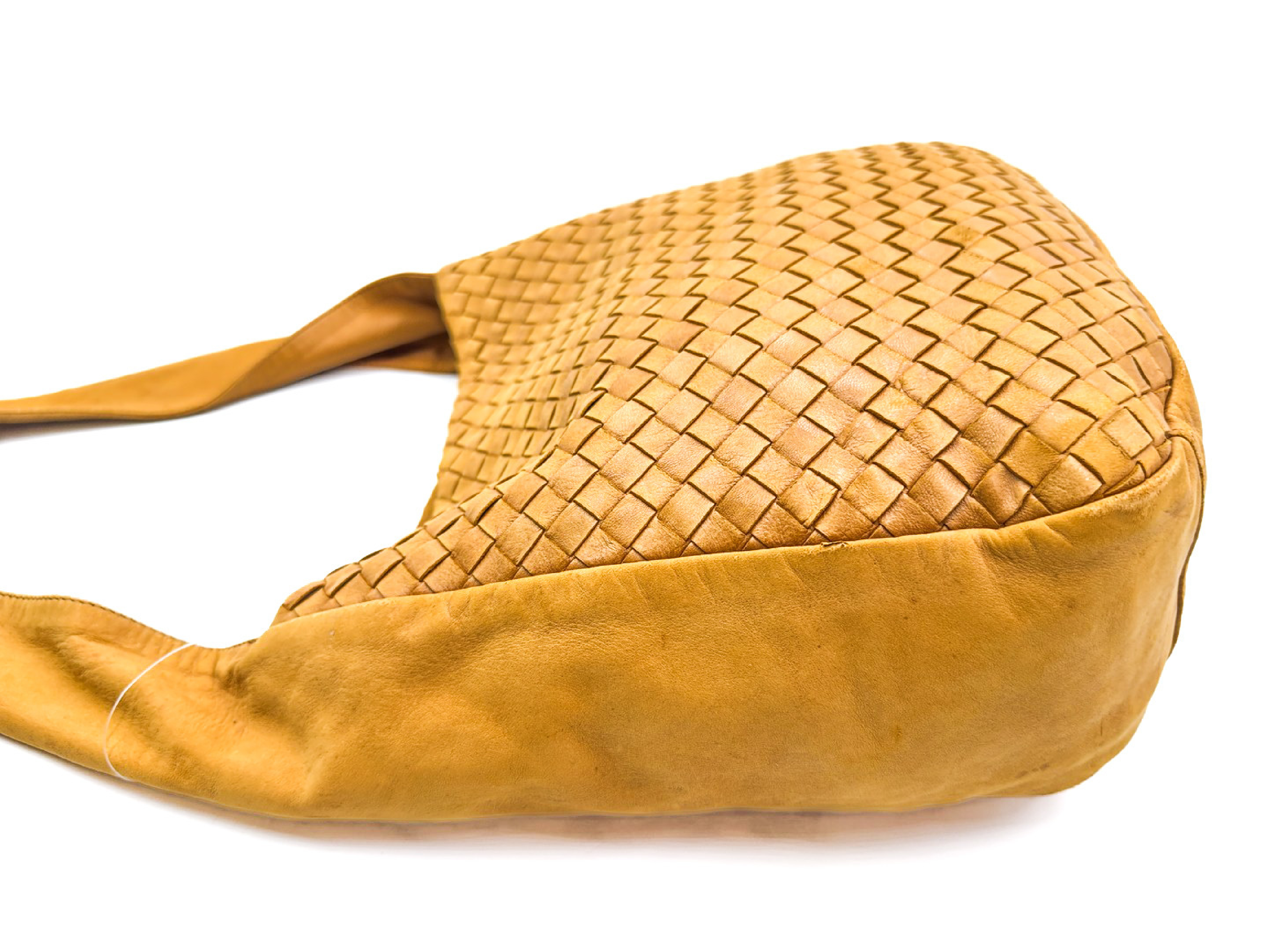 Intrecciato Yellow Leather Shoulder Bag — view 4