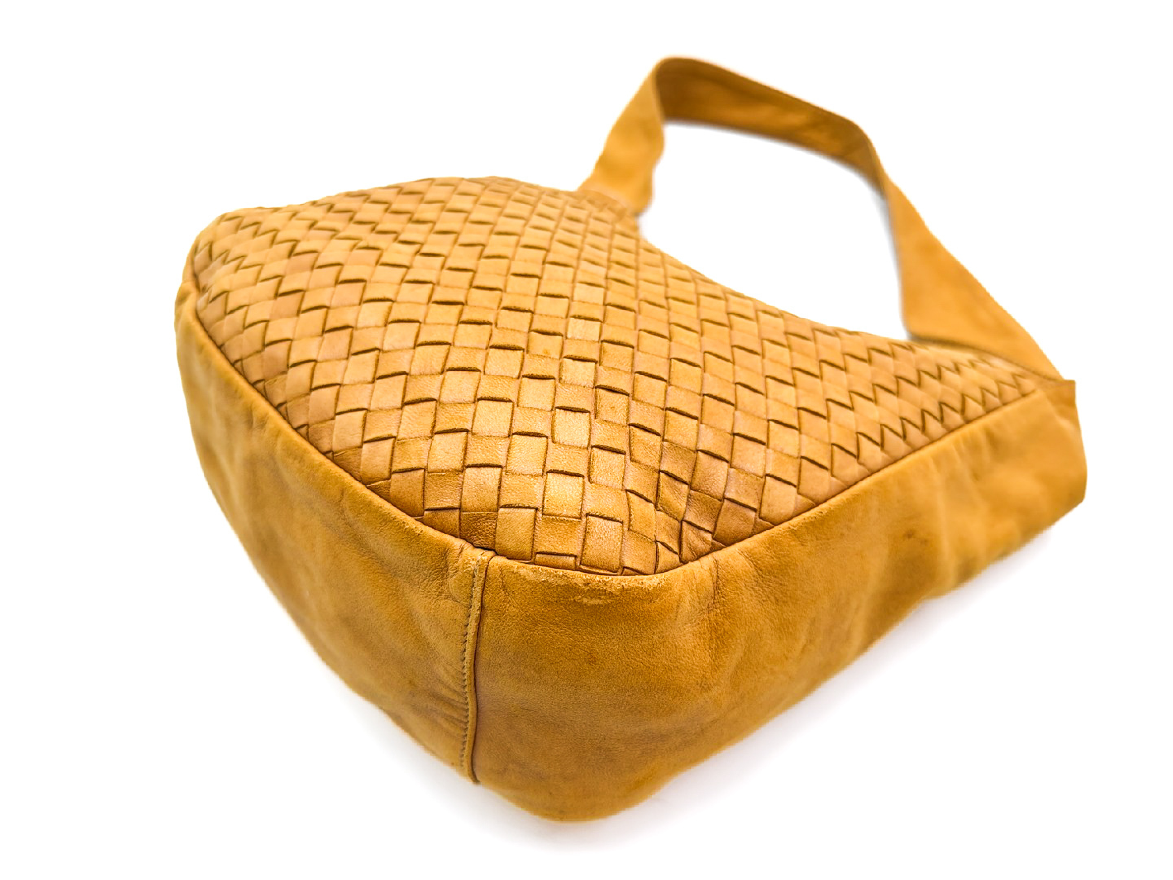 Intrecciato Yellow Leather Shoulder Bag — view 7