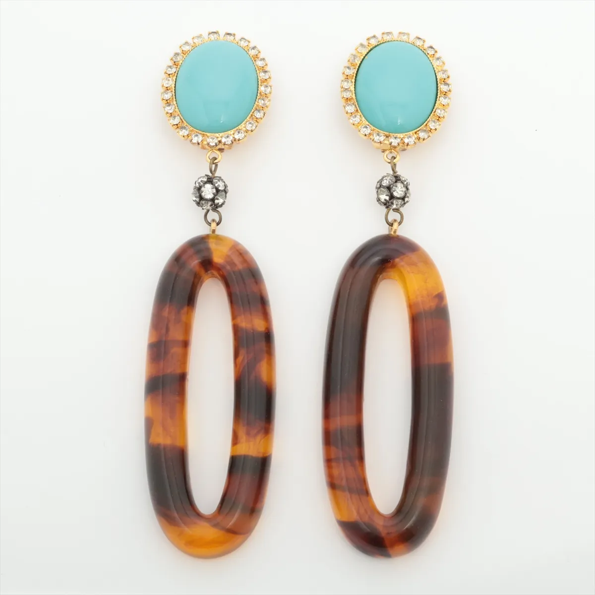 earrings (for both ears), resin x rhinestones, brown x green. Shows signs of wear,
