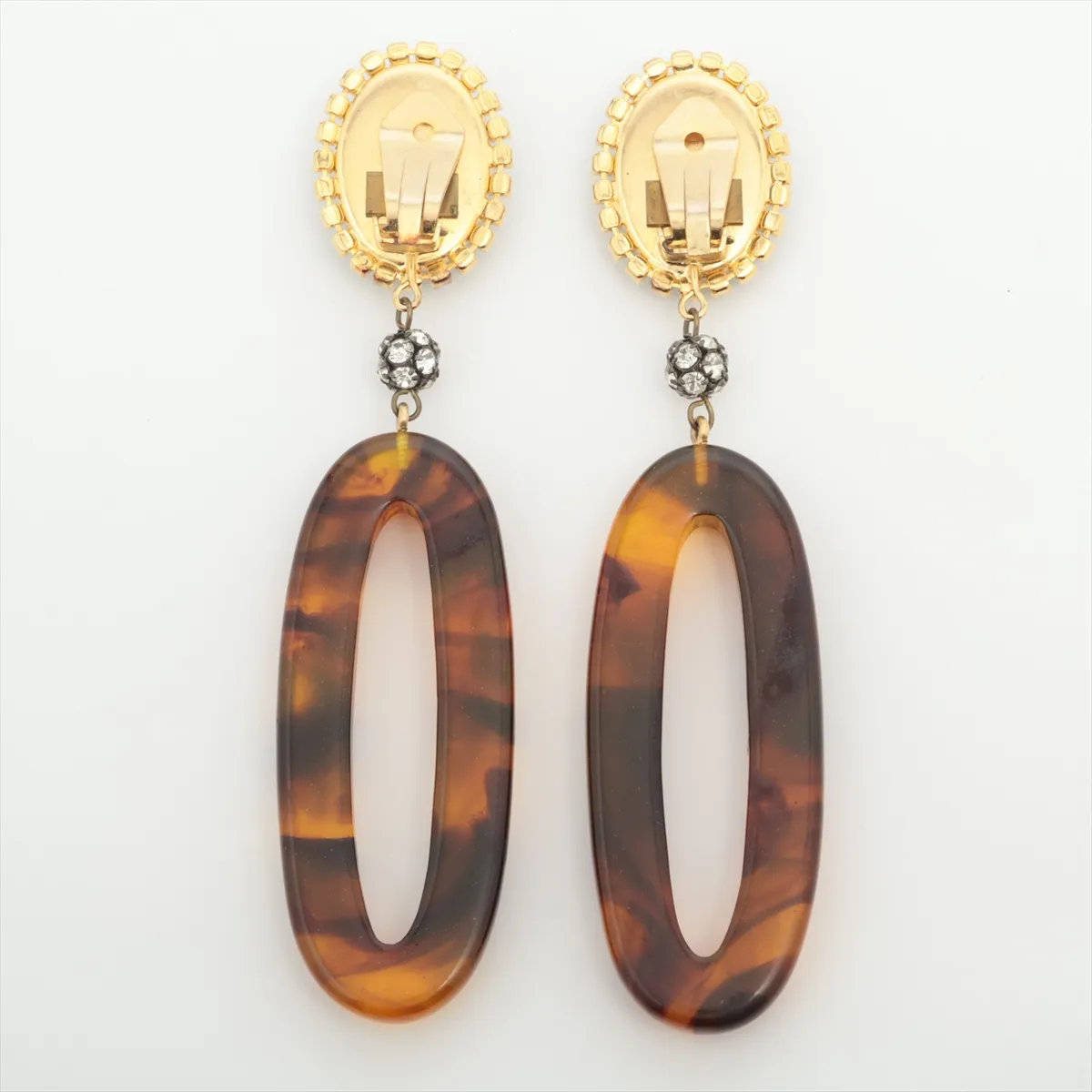 earrings (for both ears), resin x rhinestones, brown x green. Shows signs of wear, — view 2