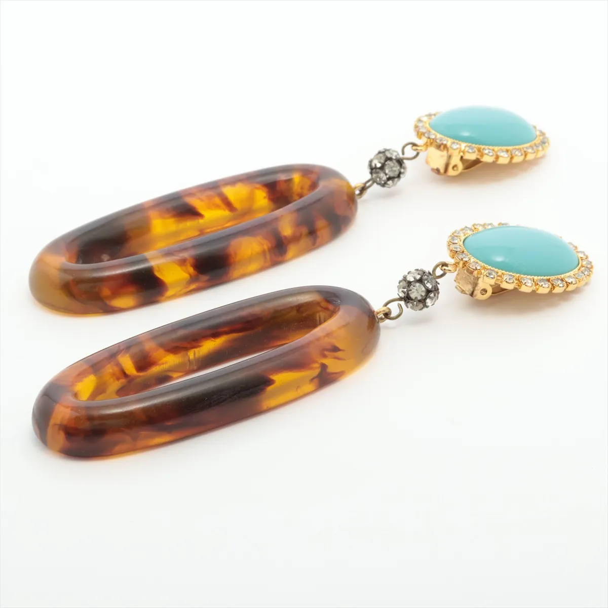 earrings (for both ears), resin x rhinestones, brown x green. Shows signs of wear, — view 3