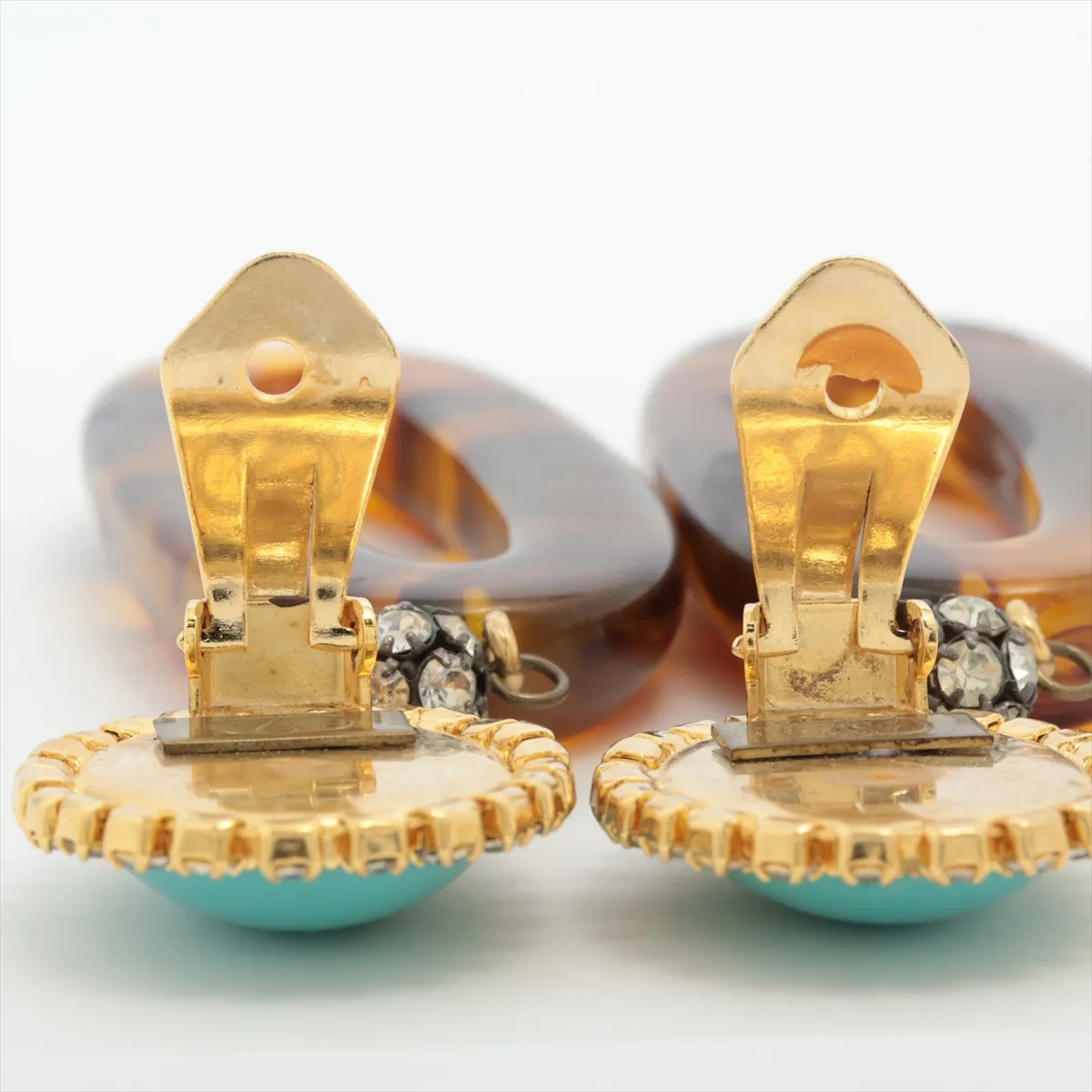 earrings (for both ears), resin x rhinestones, brown x green. Shows signs of wear, — view 4