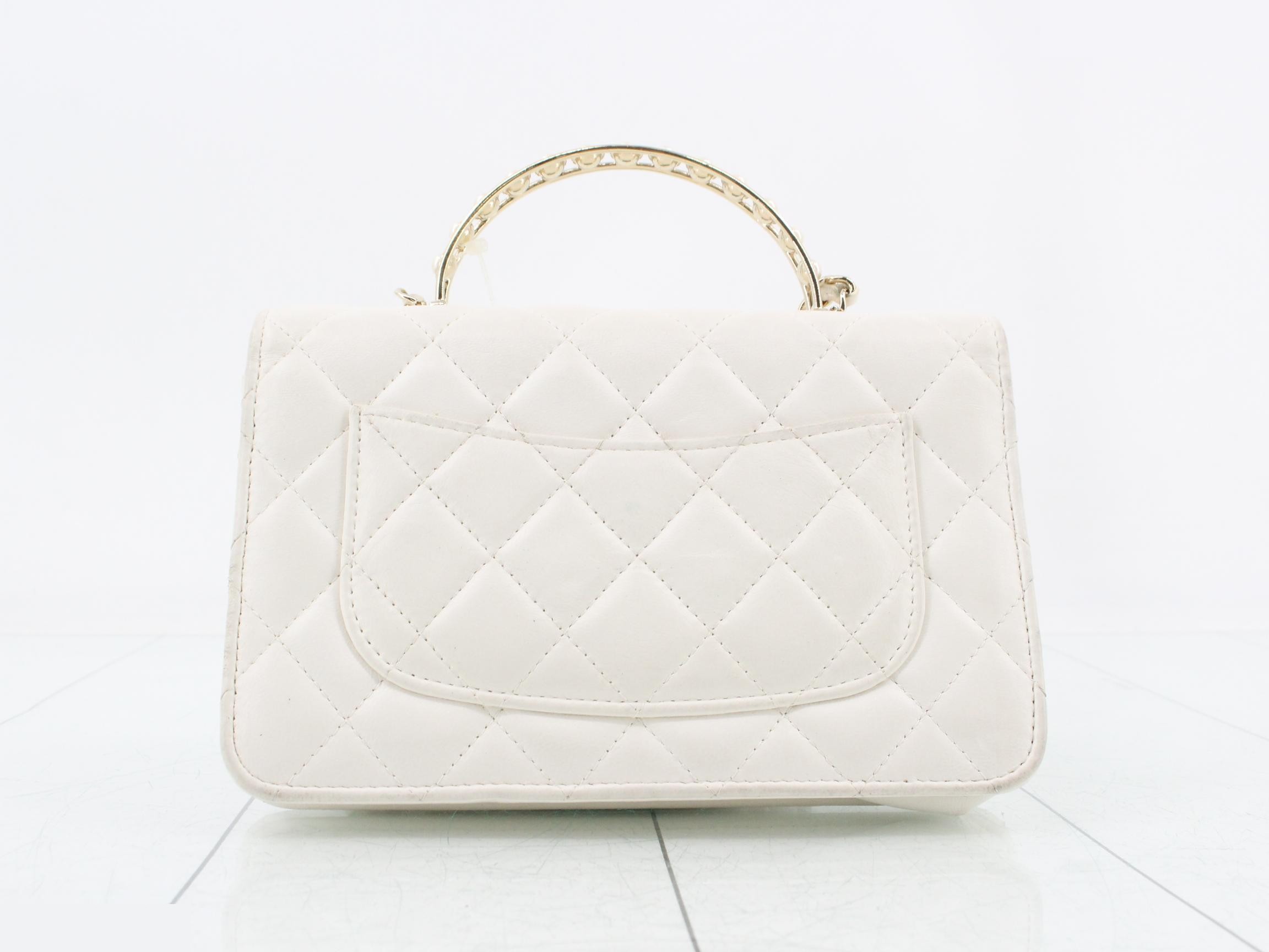 Matelassé Lambskin 2-Way Top Handle Bag with Pearl Random Plate — view 2