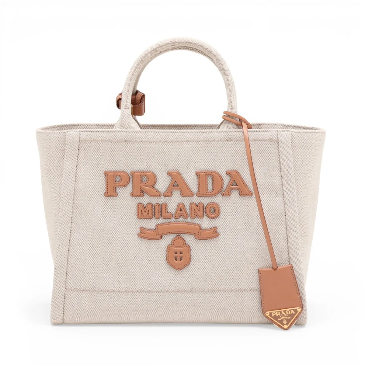 Canvas x Leather Handbag, Beige