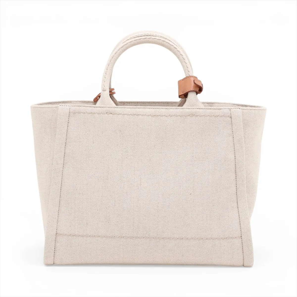 Canvas x Leather Handbag, Beige — view 2