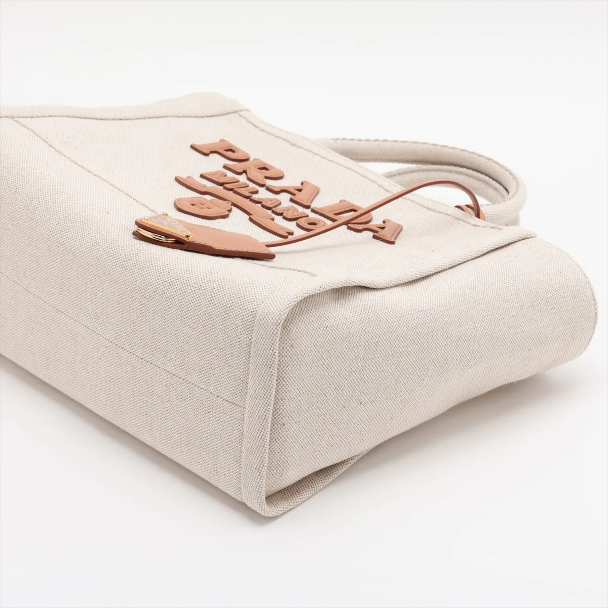 Canvas x Leather Handbag, Beige — view 3