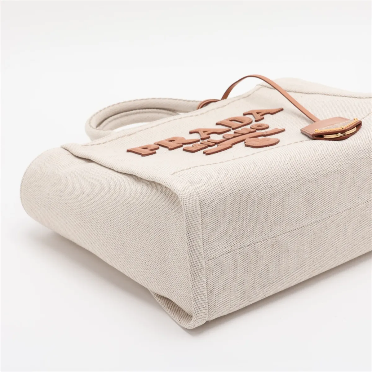 Canvas x Leather Handbag, Beige — view 4