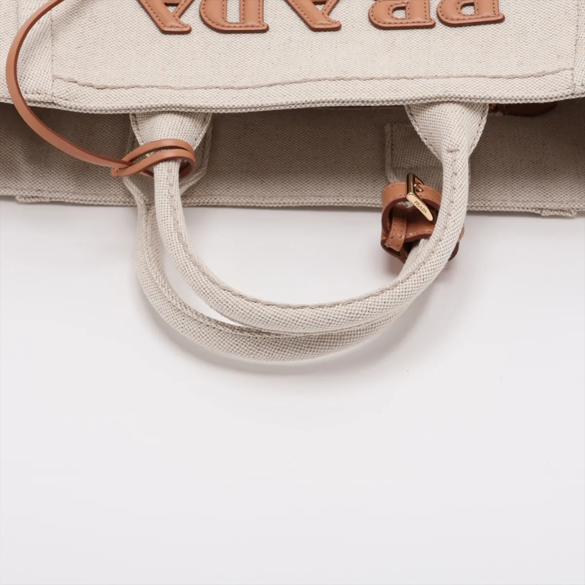 Canvas x Leather Handbag, Beige — view 5