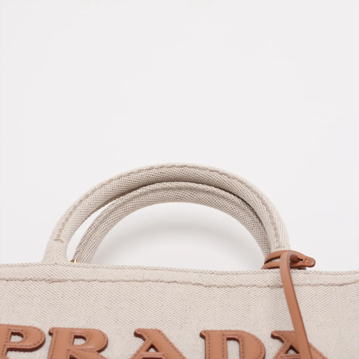 Canvas x Leather Handbag, Beige — view 6