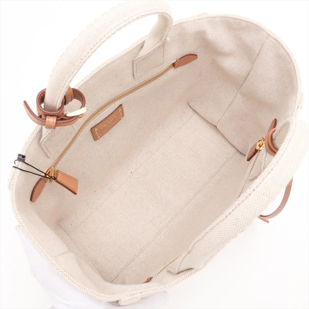 Canvas x Leather Handbag, Beige — view 7