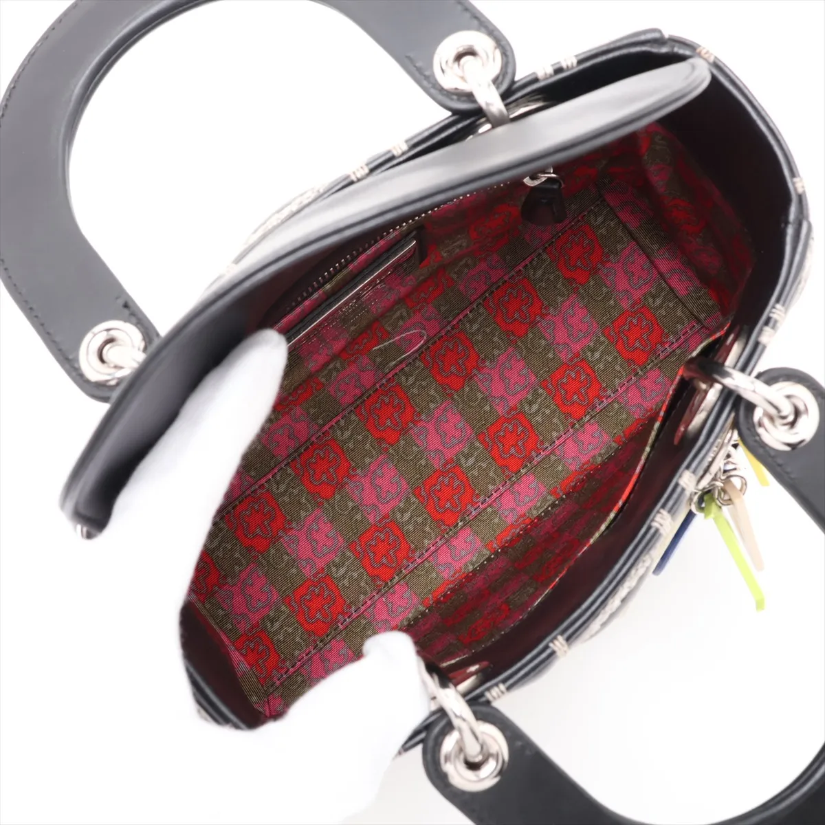 Lady Dior Cannage Leather 2-Way Handbag, Black x White, Lady Art, Daniel Gordon — view 8